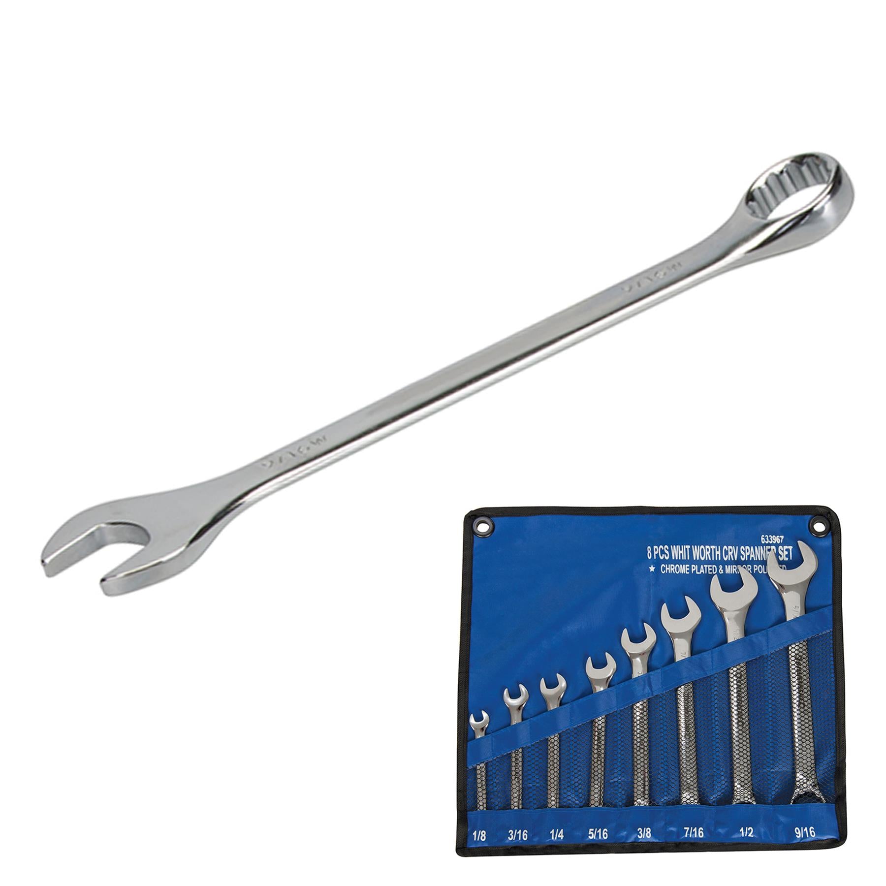 8 Piece CRV Whitworth Combination Spanner Set Handle Finish Mirror Polished