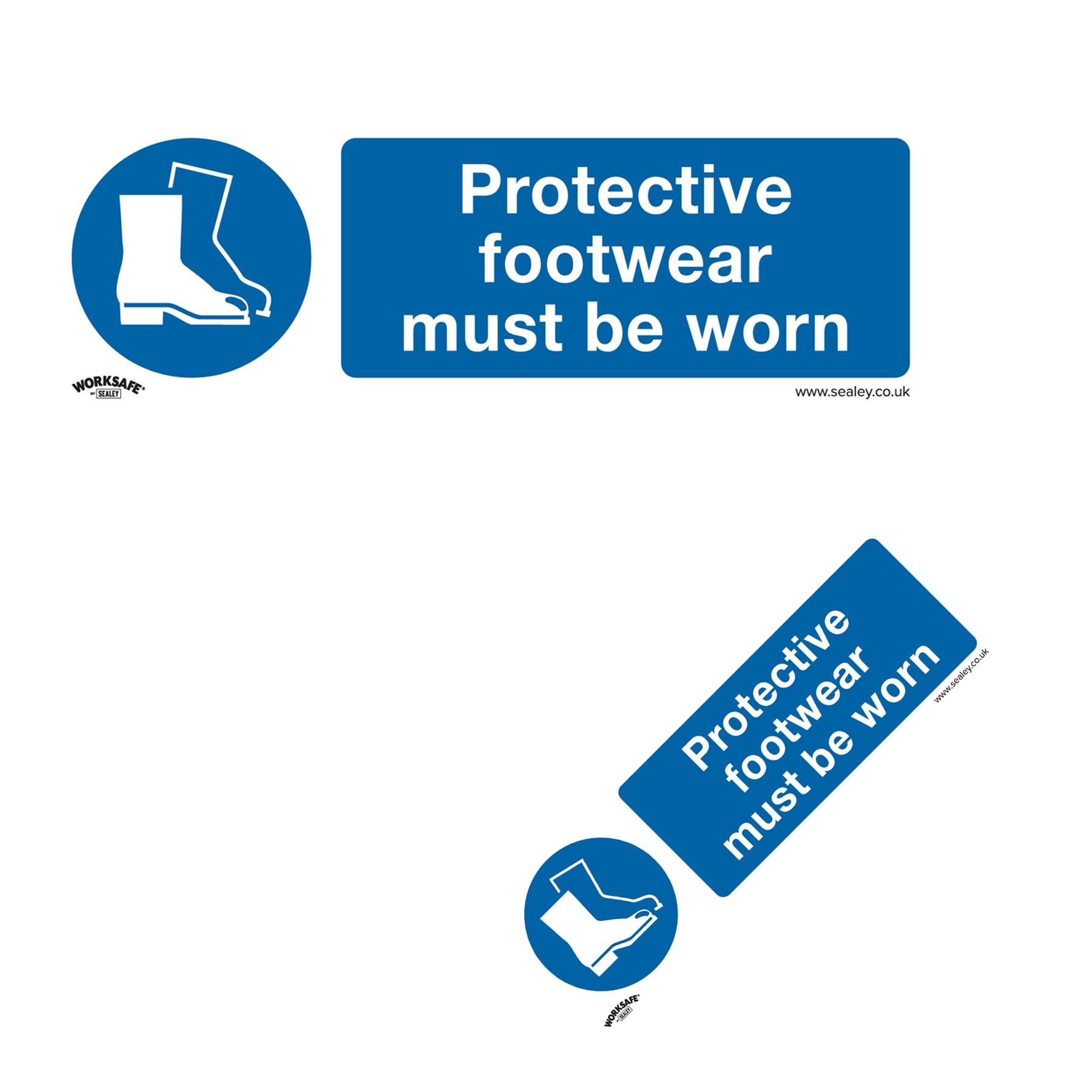 Sealey Safety Sign-Protective Footwear Must Be Worn-Self-Adhes-Pk10