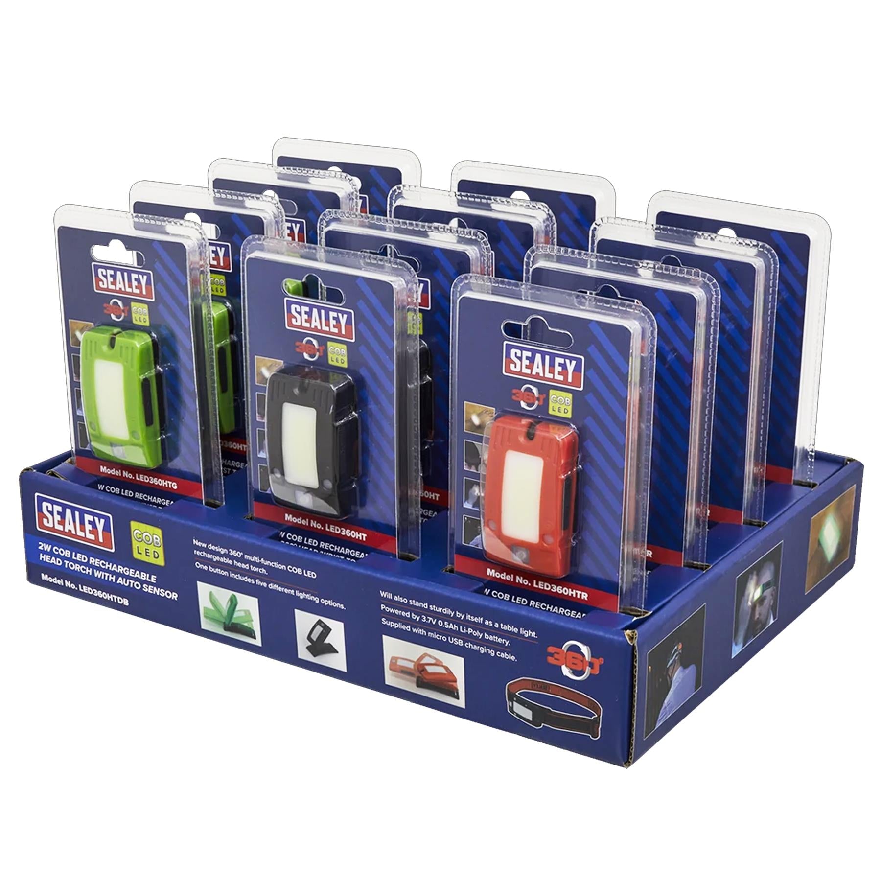 Sealey Rechargeable Head Torch Auto-Sensor 2W COB LED Box of 12