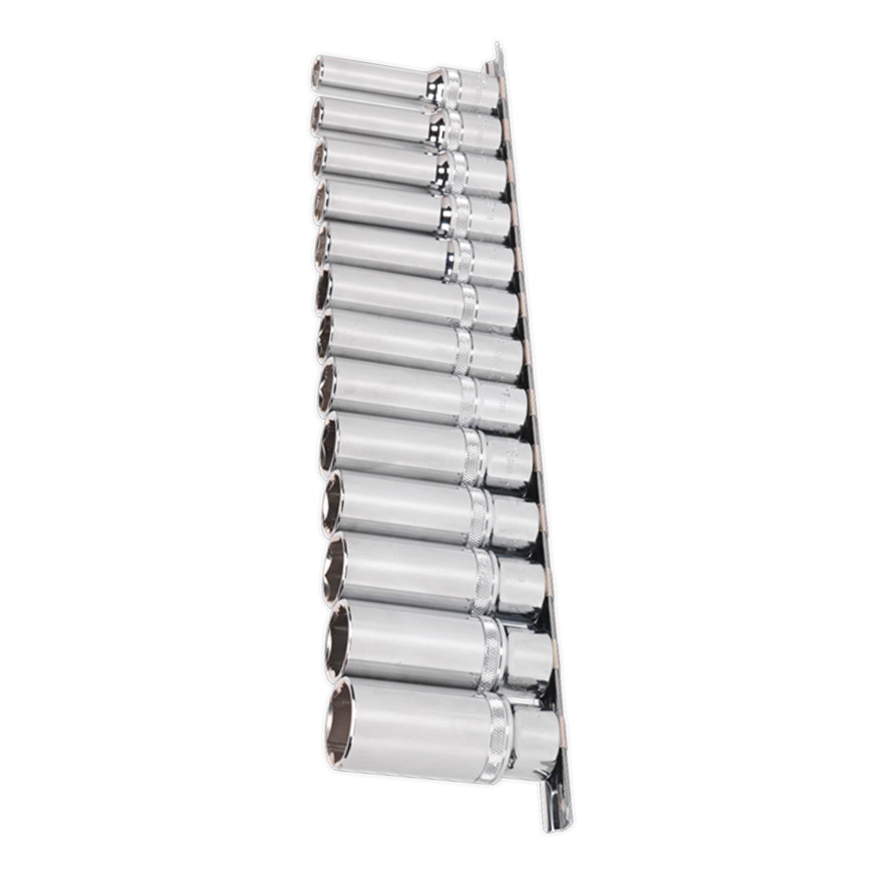 Sealey Deep Lock-On Socket Set 1/2" Sq Dr 13pc 10-24mm 6pt Metric Long Reach