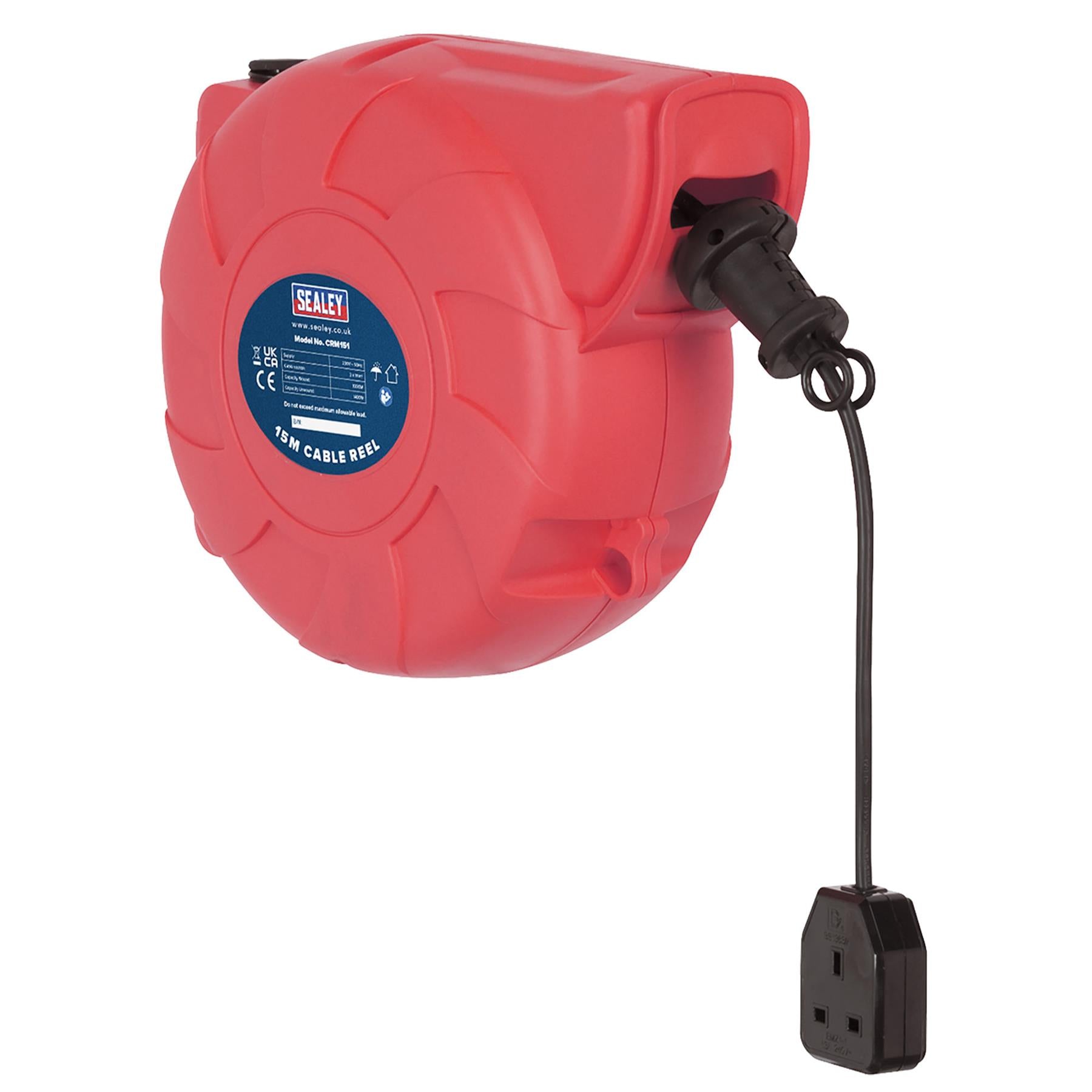 Sealey CRM151 Retractable Cable Reel System 15M 1 x 230V Socket Extension Extend