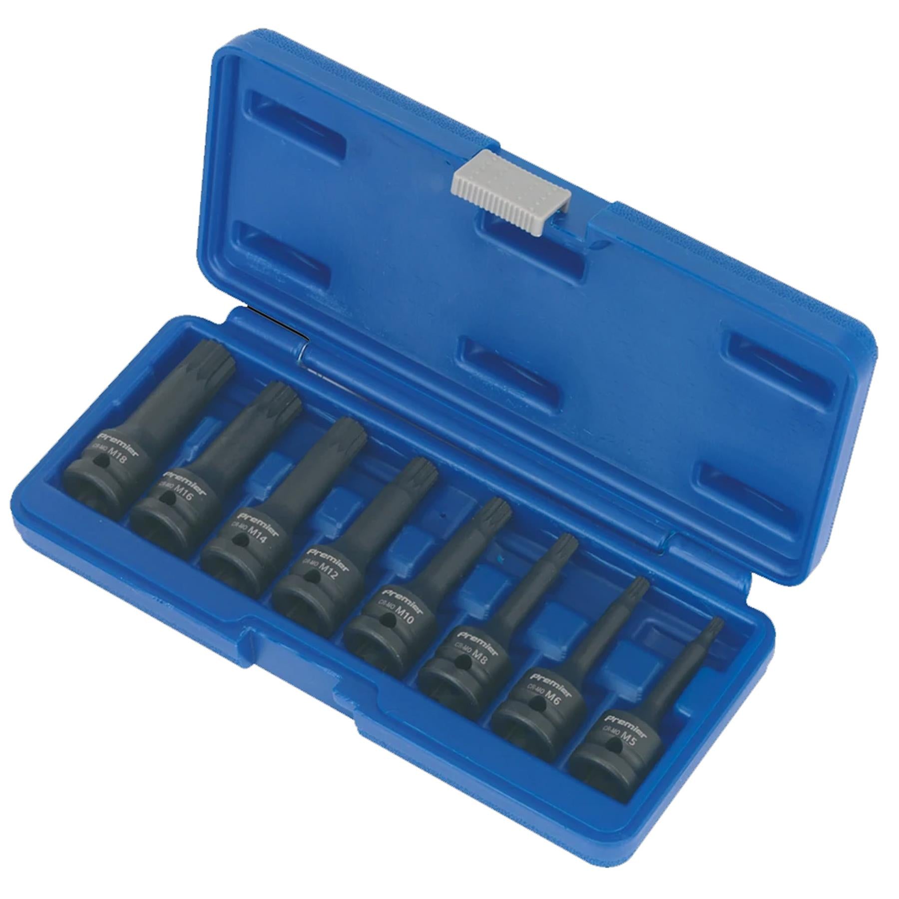Sealey Impact Spline Socket Bit Set 8pc 1/2"Sq Drive