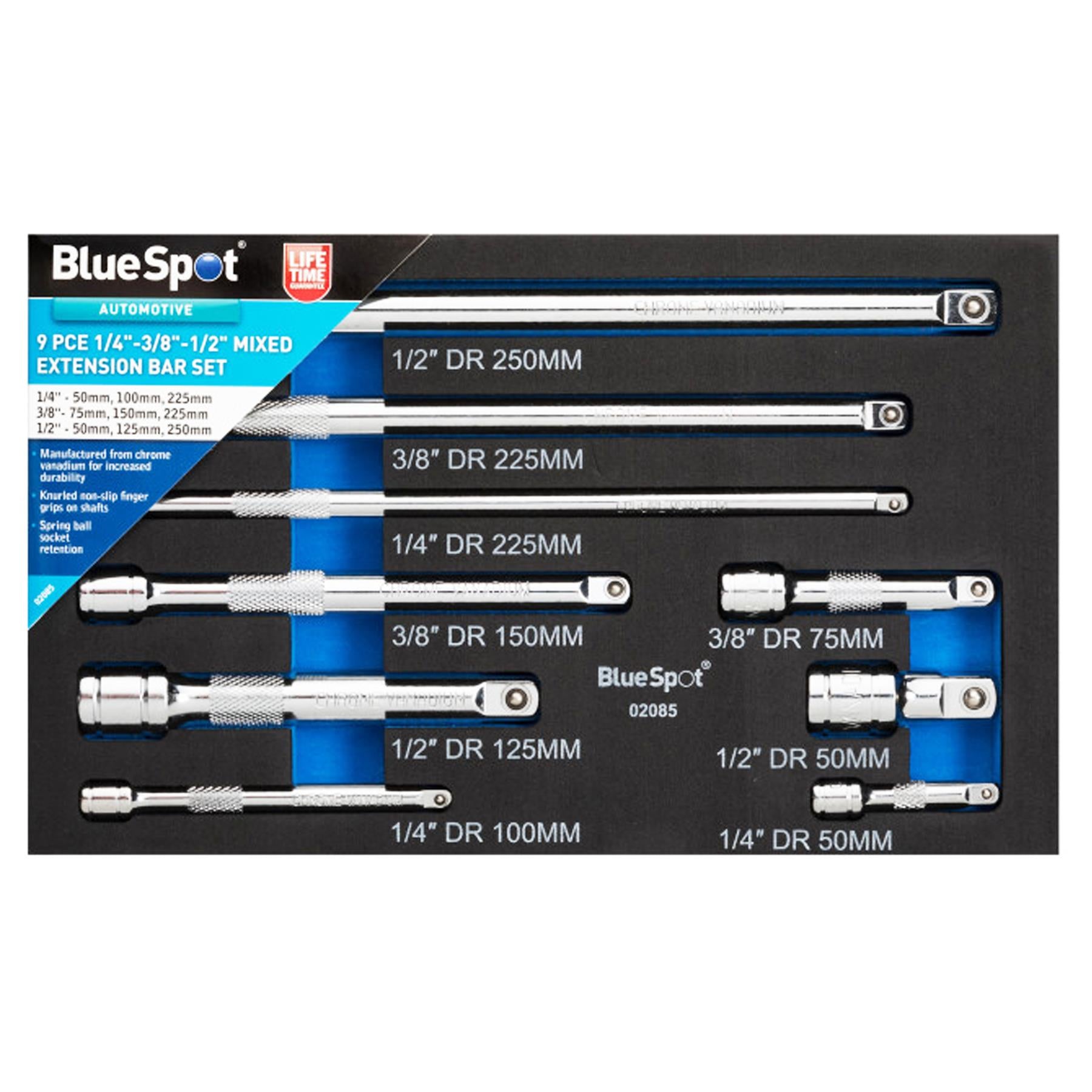BlueSpot 9pc 1/4" 3/8" 1/2" dr Impact Extension Bar Set, Socket Bars