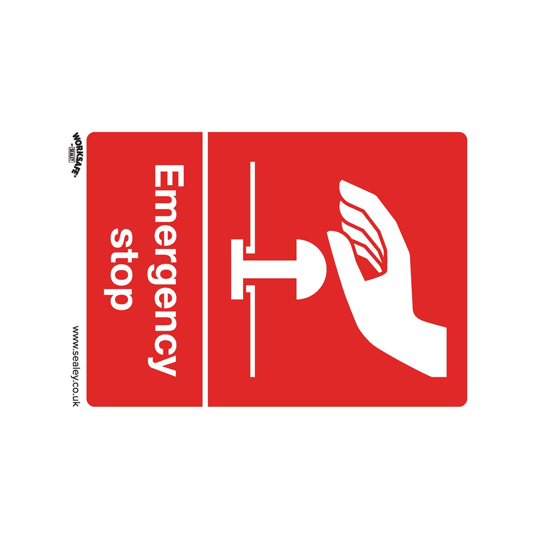 Sealey Safety Sign - Emergency Stop - Rigid Plastic - Pack of 10