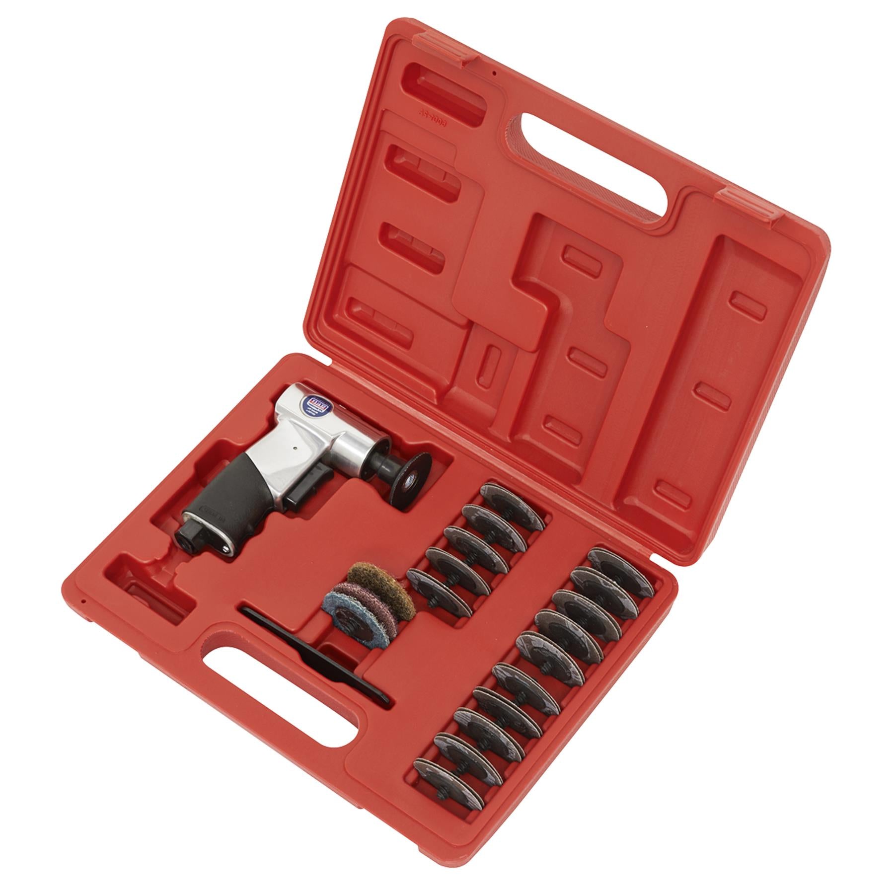 Sealey Air Mini Sander Kit 50mm 35pc With Double Finger Trigger