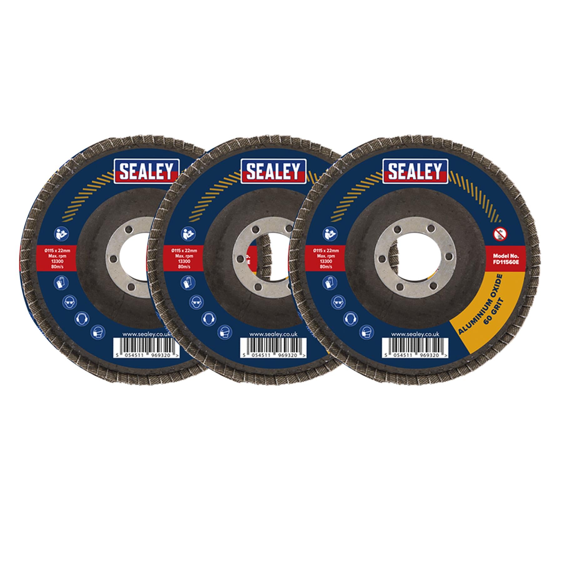 Sealey Assorted Grit Flap Disc Alum. Oxide �115mm �22mm Bore -Pk 10