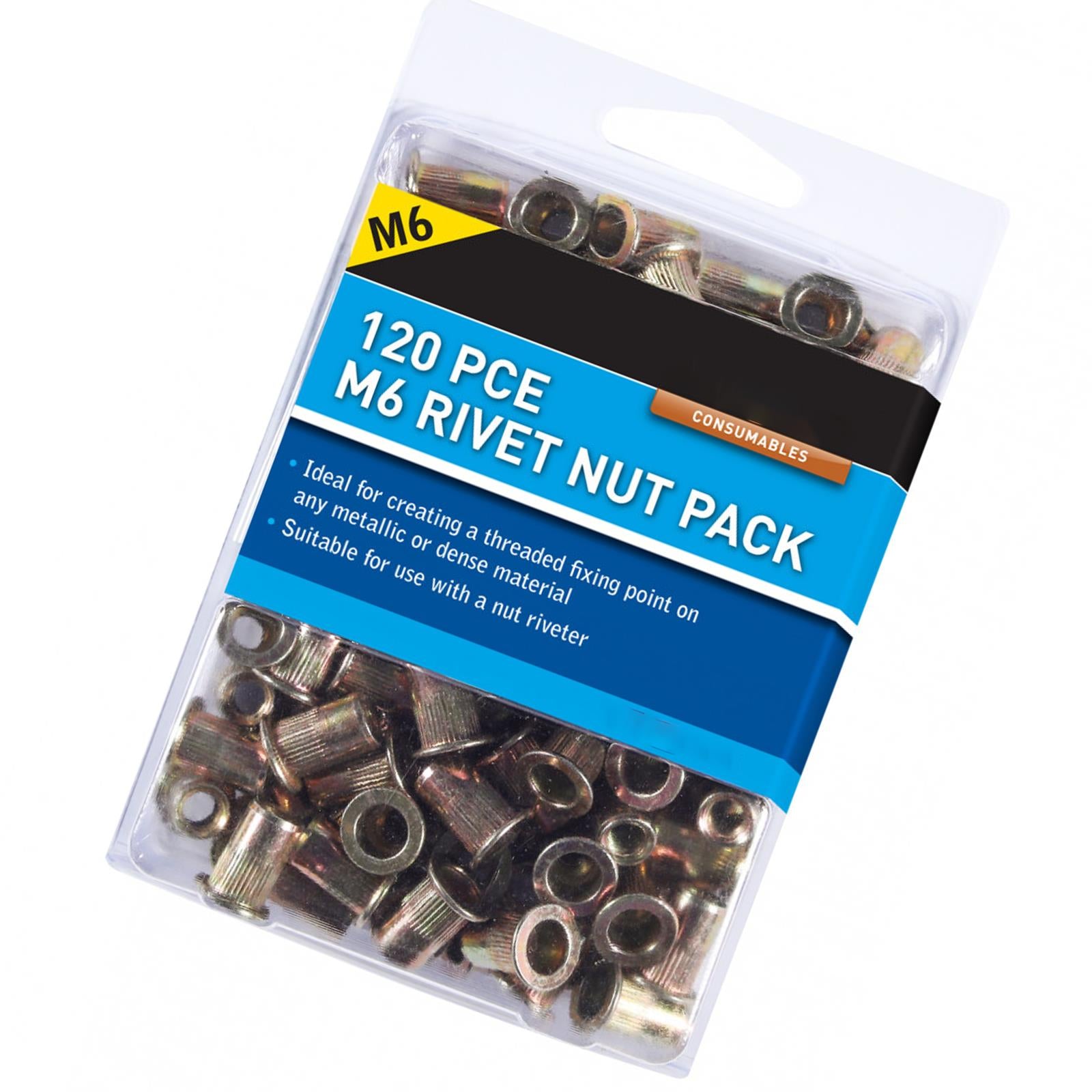 BlueSpot 120Pce M6 Rivet Nut Pack Metallic Thread Fixing Point Carbon Steel Nut Rivets