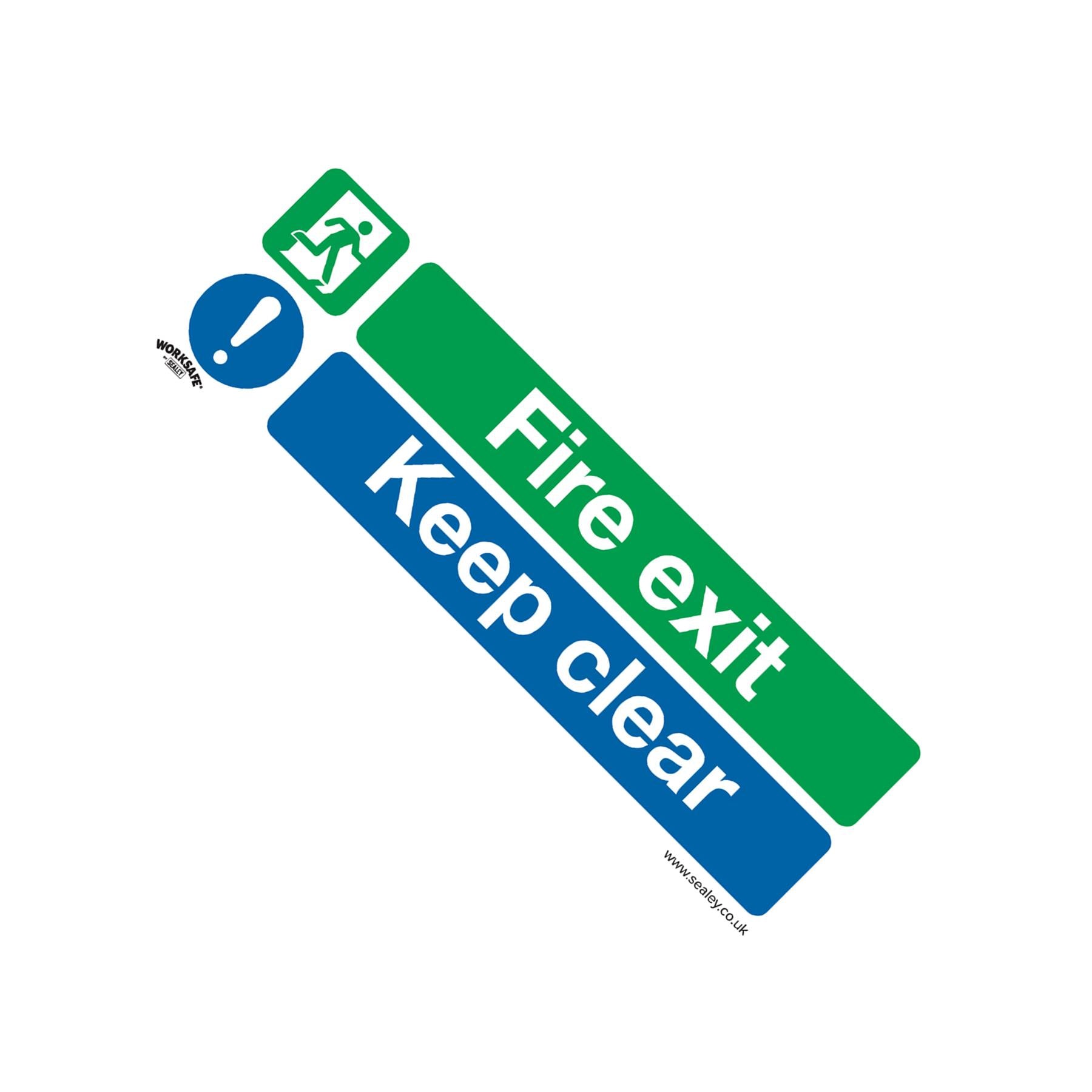 Sealey Safety Sign - Fire Exit Keep Clear - Self-Adhes. Pack of 10