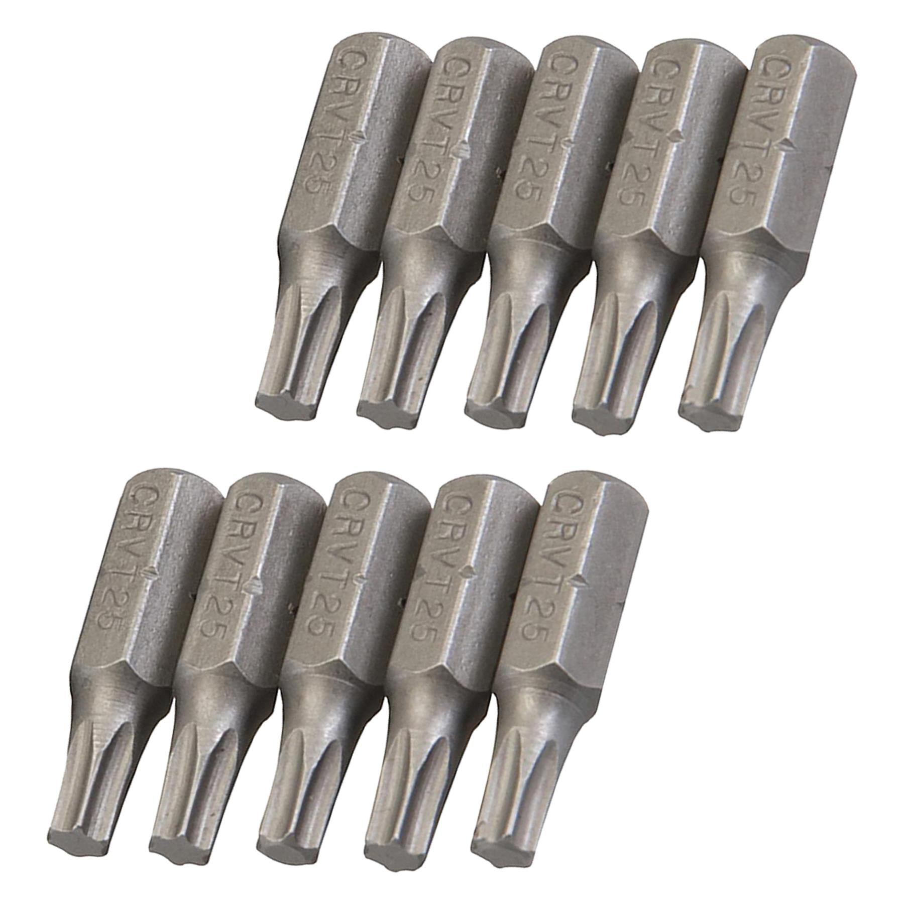 10Pk Torx CRV Screwdriver Bits T25 Chrome Vanadium 1/4" Hex Drive Drive DIY