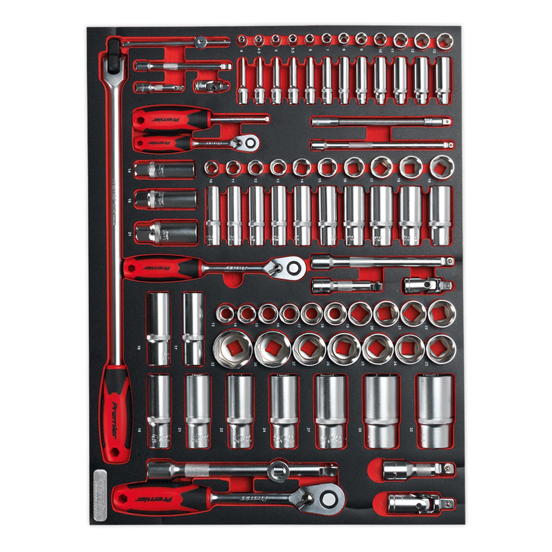 Sealey Tool Tray with Socket Set 91pc 1/4", 3/8" & 1/2"Sq Drive