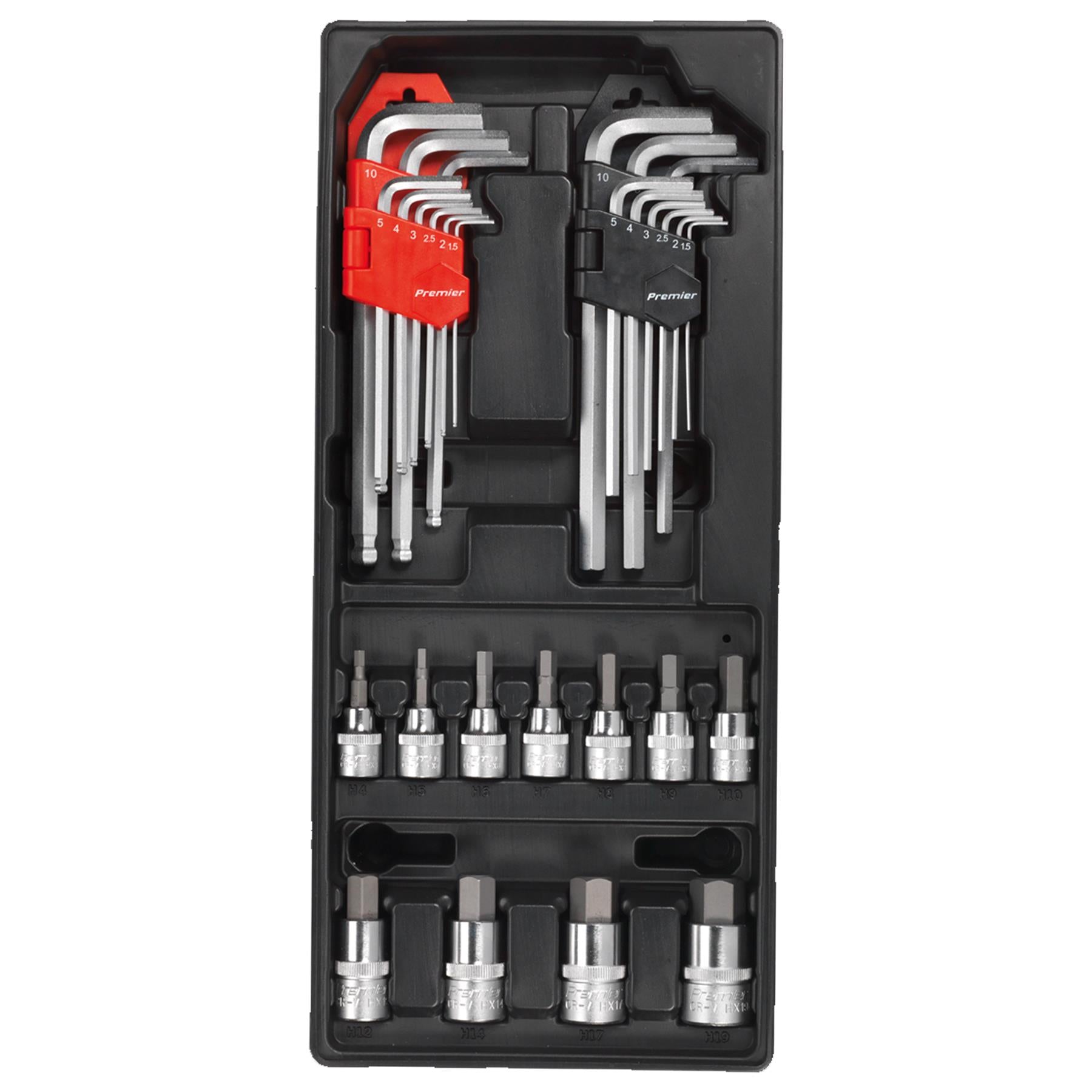 Sealey Tool Tray with Hex/Ball-End Hex Keys & Socket Bit Set 29pc