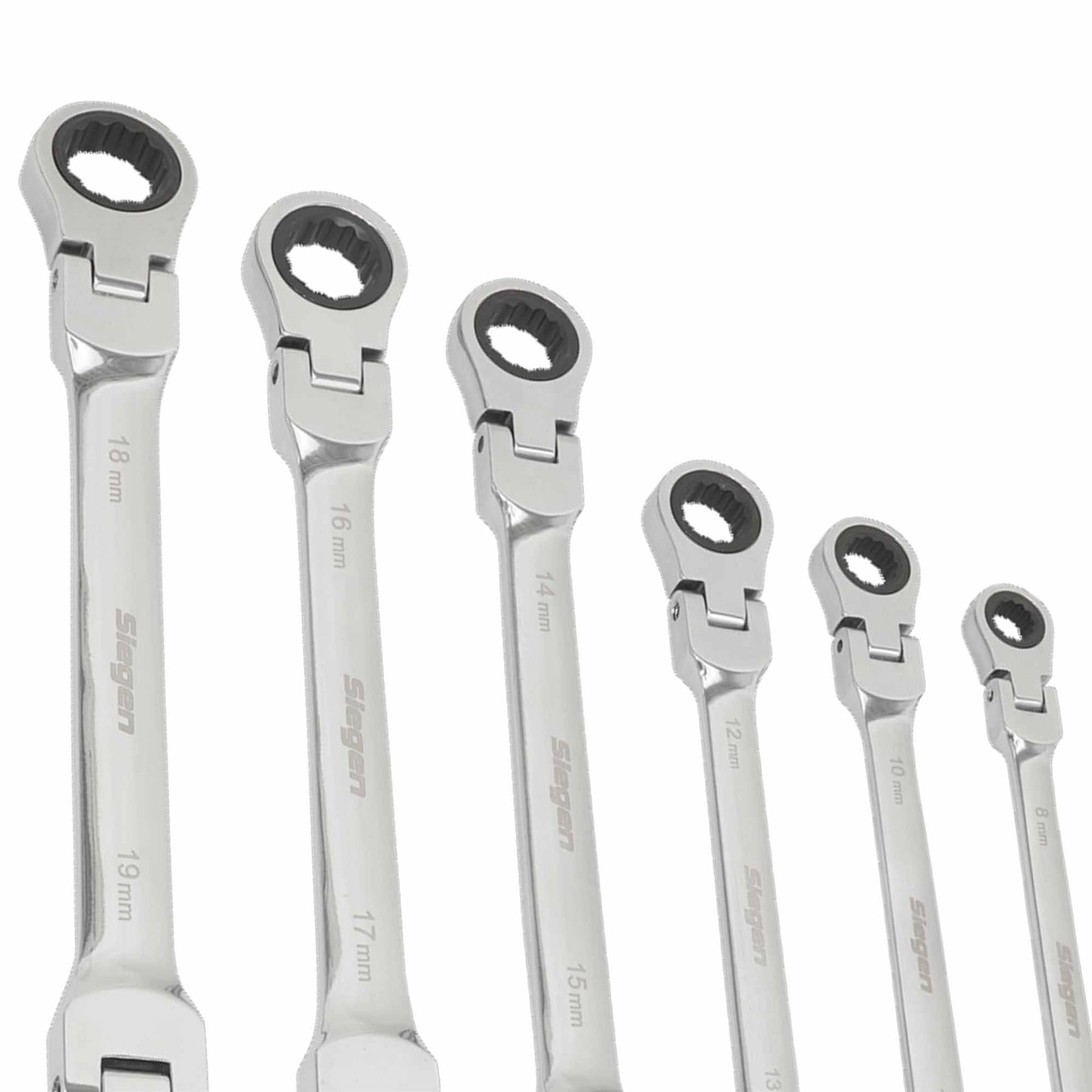 Sealey Flexi-Head Double End Ratchet Ring Spanner Set 6pc Metric