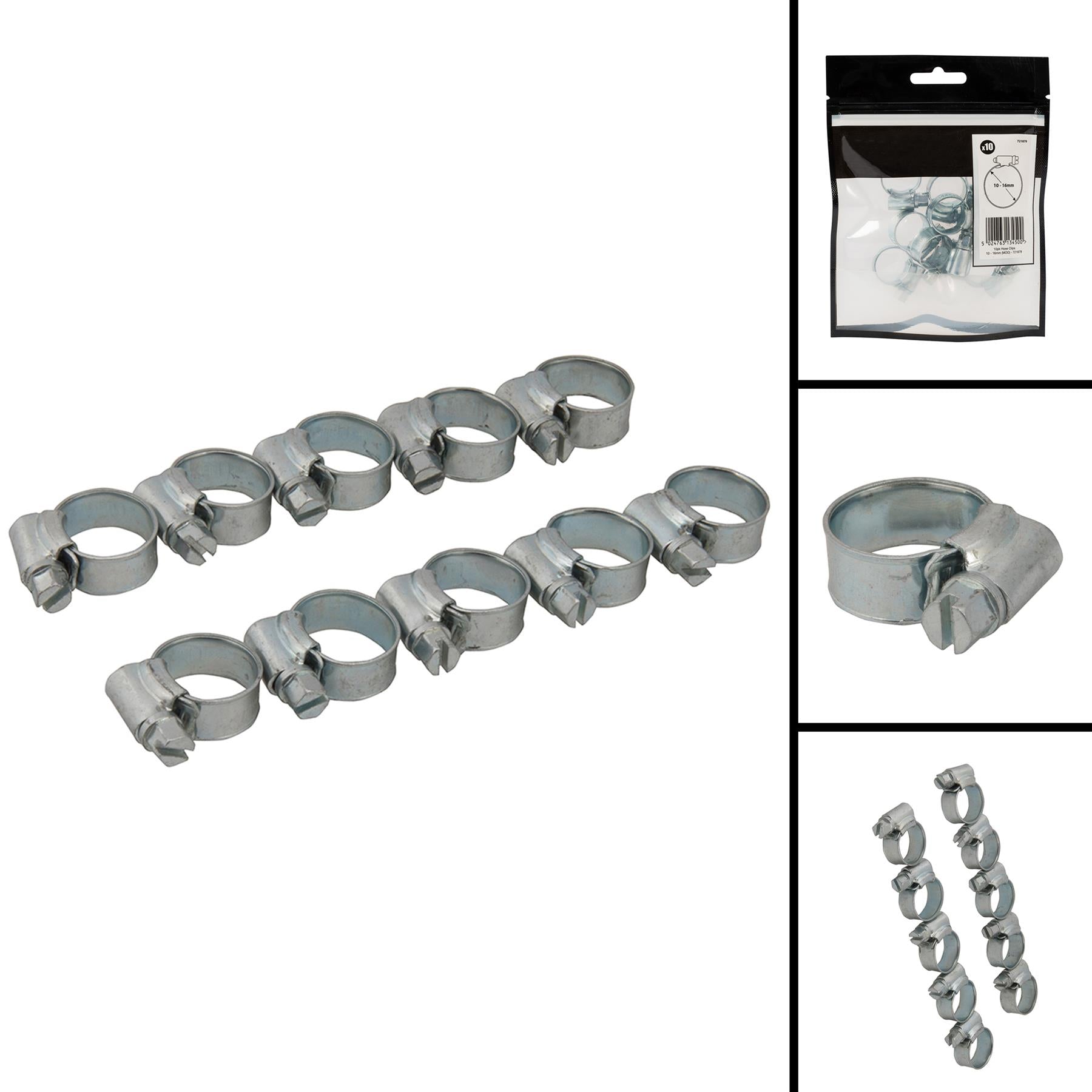 10Pk Hose Clips - 10-16mm (Moo) Zinc-Plated Mild Steel Ideal For Automotive Use