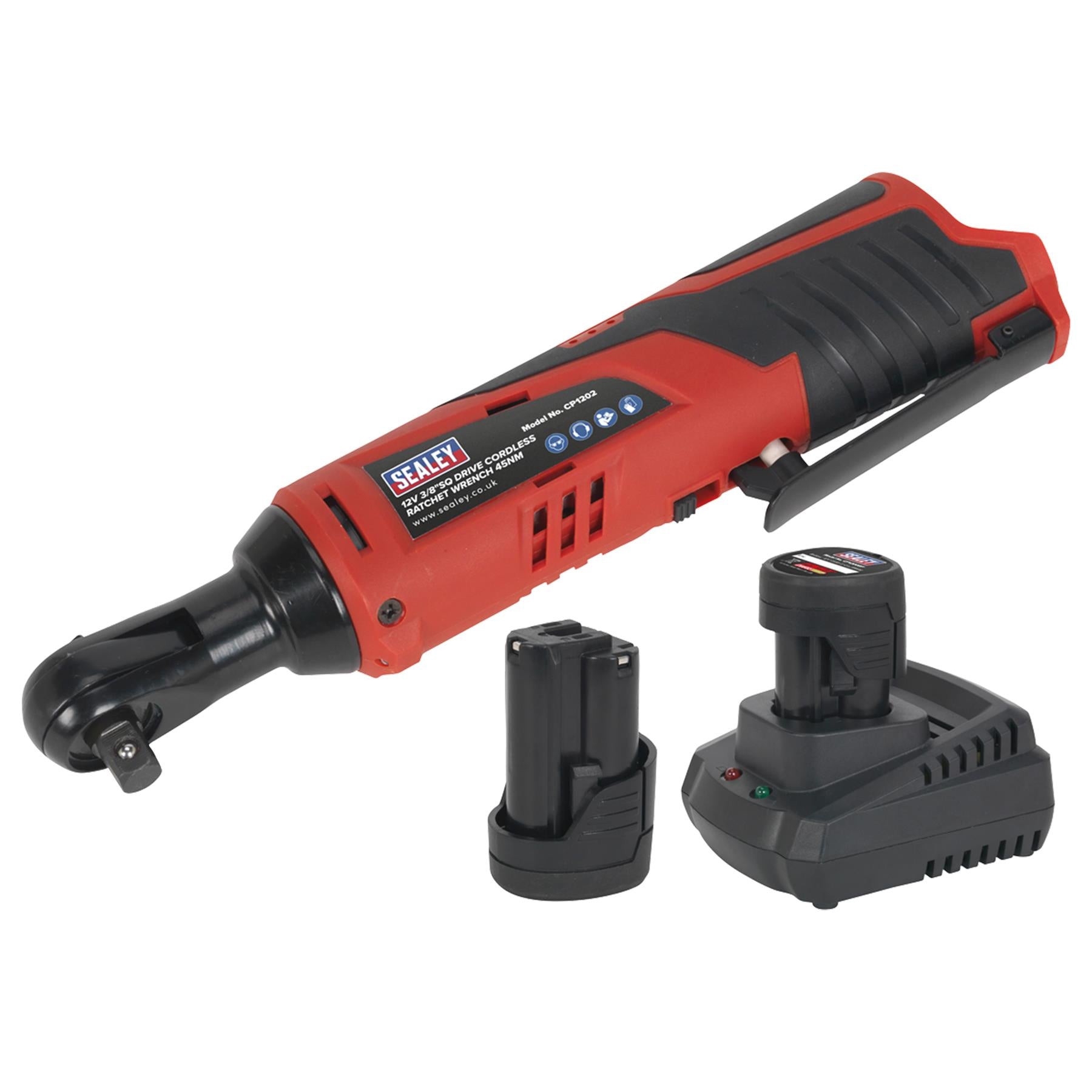 Sealey CP1202KIT Cordless Ratchet Wrench Kit 3/8"Sq Drive 12V Li-ion 2 Batteries
