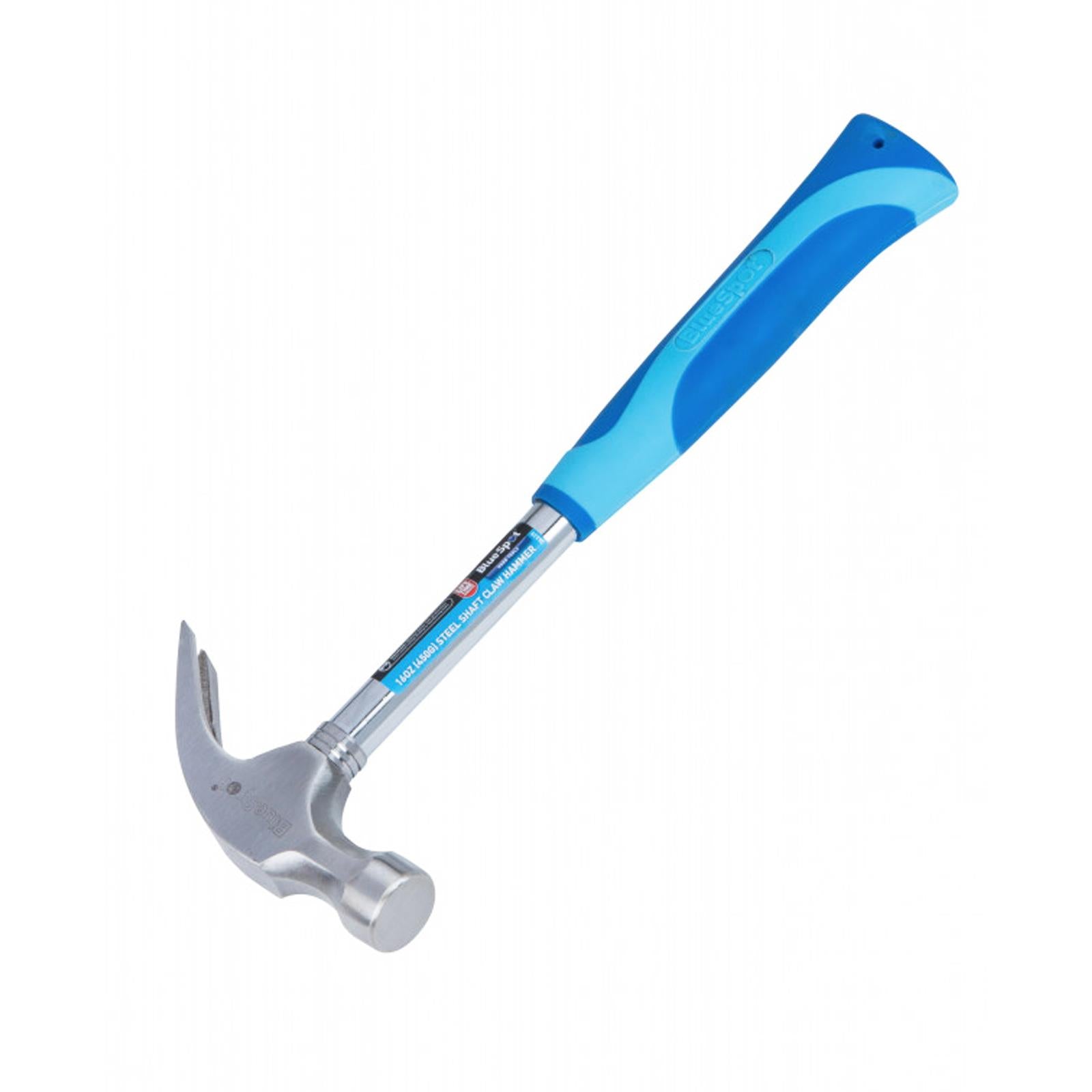 BlueSpot Claw Hammer Fibreglass 16oz Hardened Steel Curved Head Rubber Grip Nail Puller