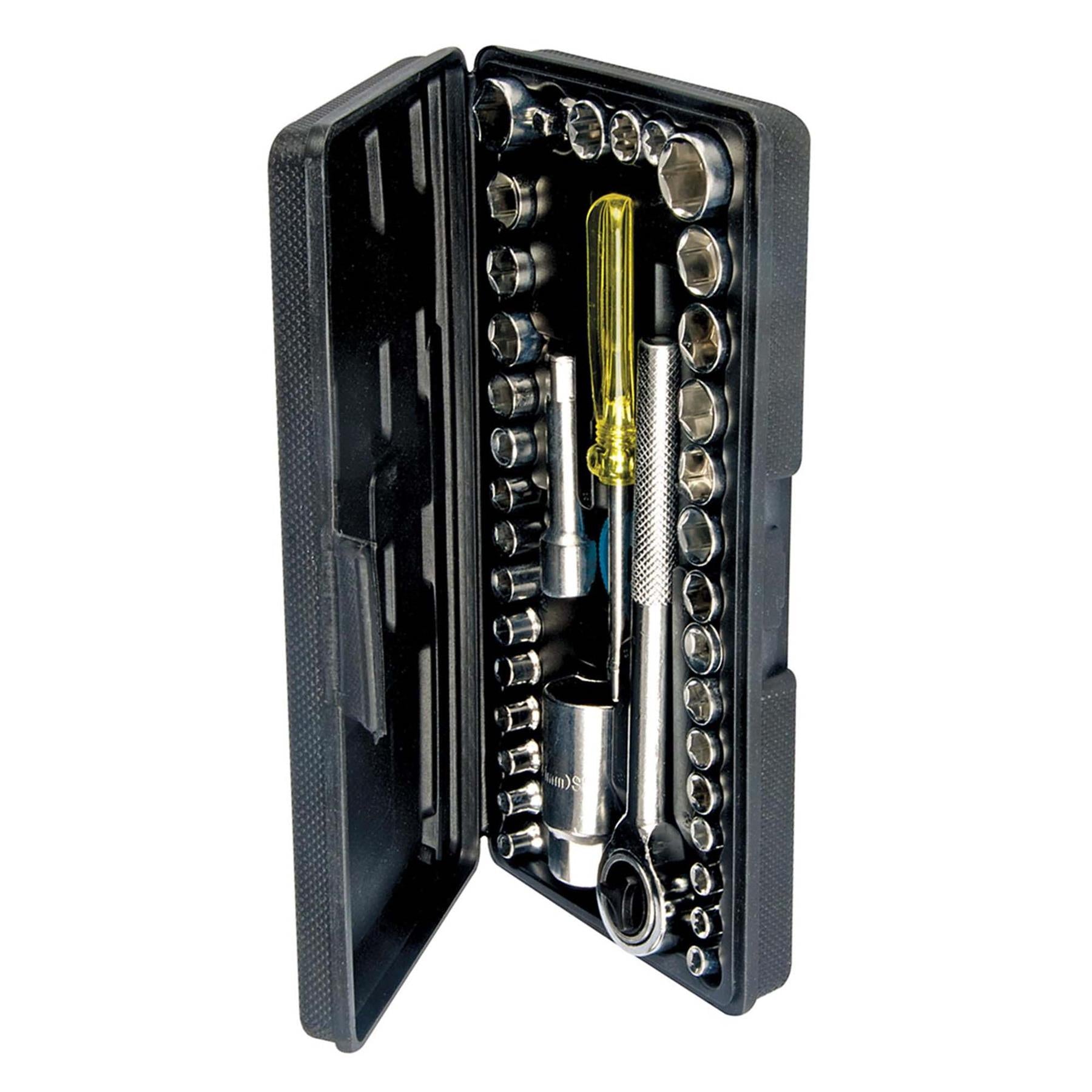 40Pce Socket Set Spinner Ratchet Handle Extension Bar Mechanic Workshop DIY