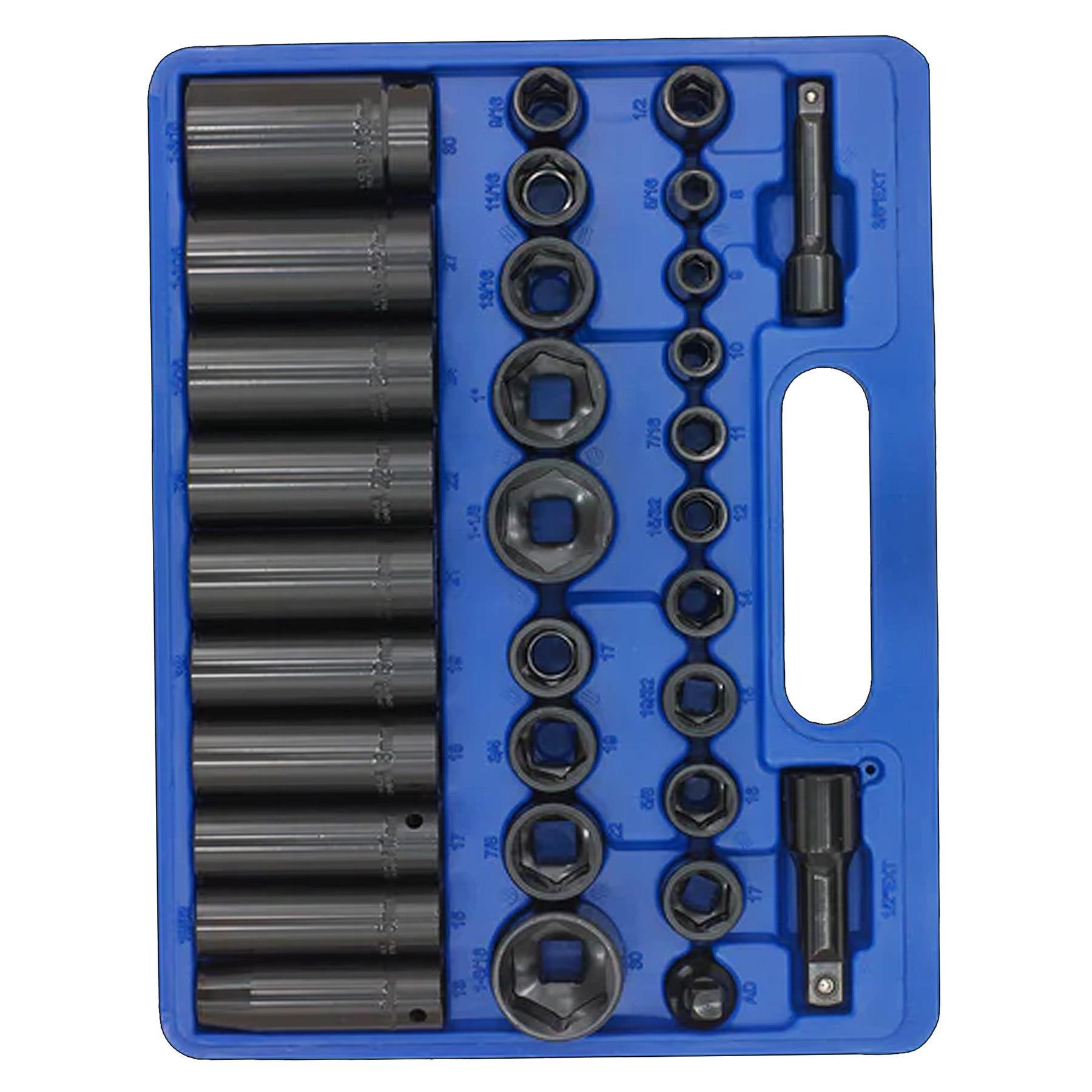 Sealey Impact Socket Set 32pc Standard/Deep 3/8"&1/2"Sq Dr Met/Imp