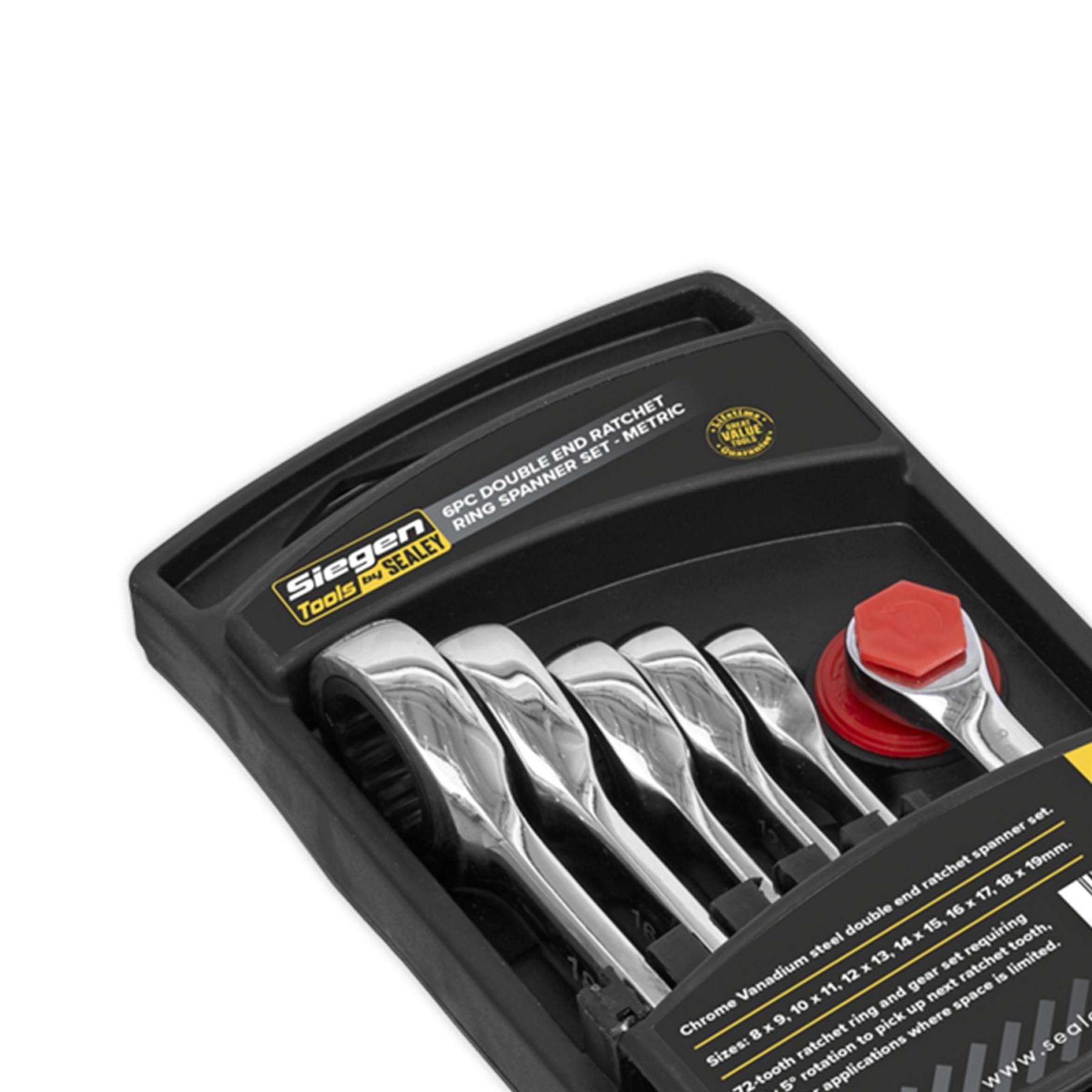 Sealey Double End Ratchet Ring Spanner Set 6pc Metric