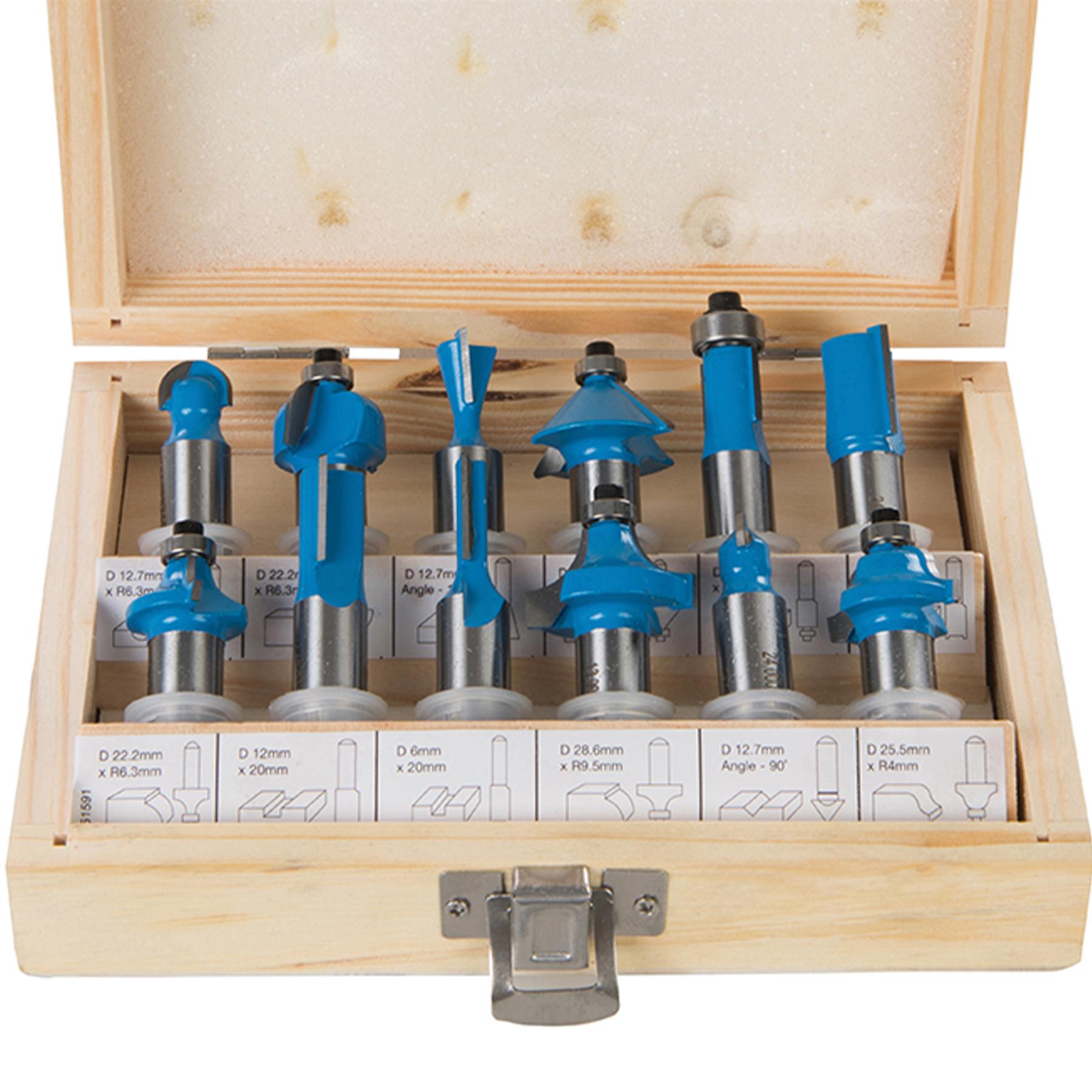 12Pce TCT Router Bit Set 12mm Striaght Grooving Dovetail Chamfer Flush Rounding