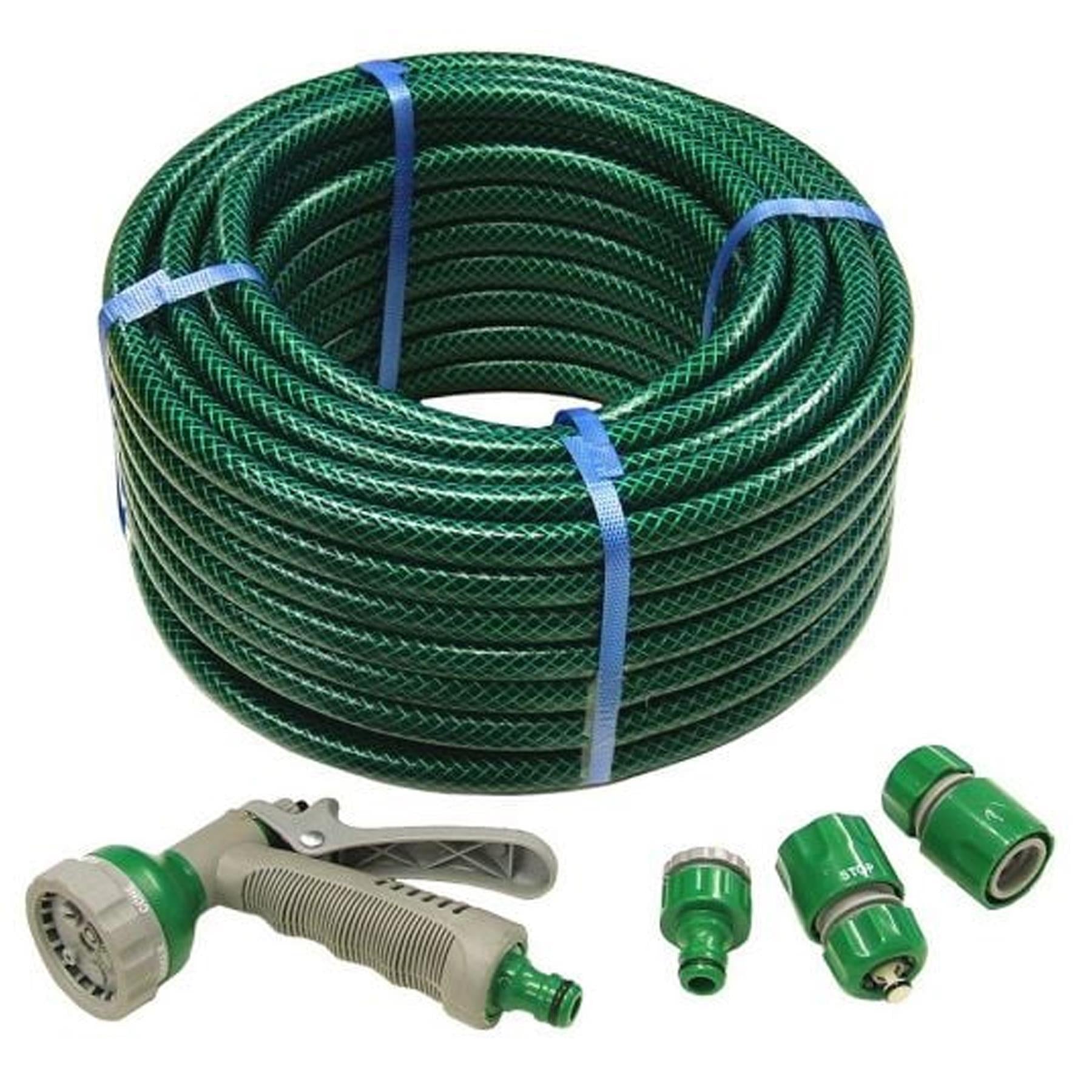 Garden Hose Pipe With Spray Gun Set PVC Watering Hose Green 50m