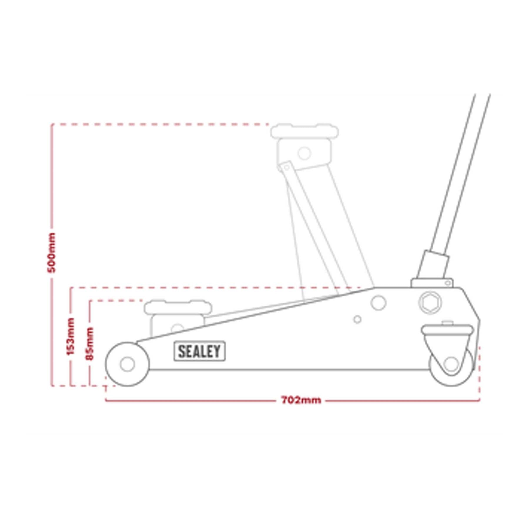 Sealey Trolley Jack 3tonne Low Profile Rocket Lift Red