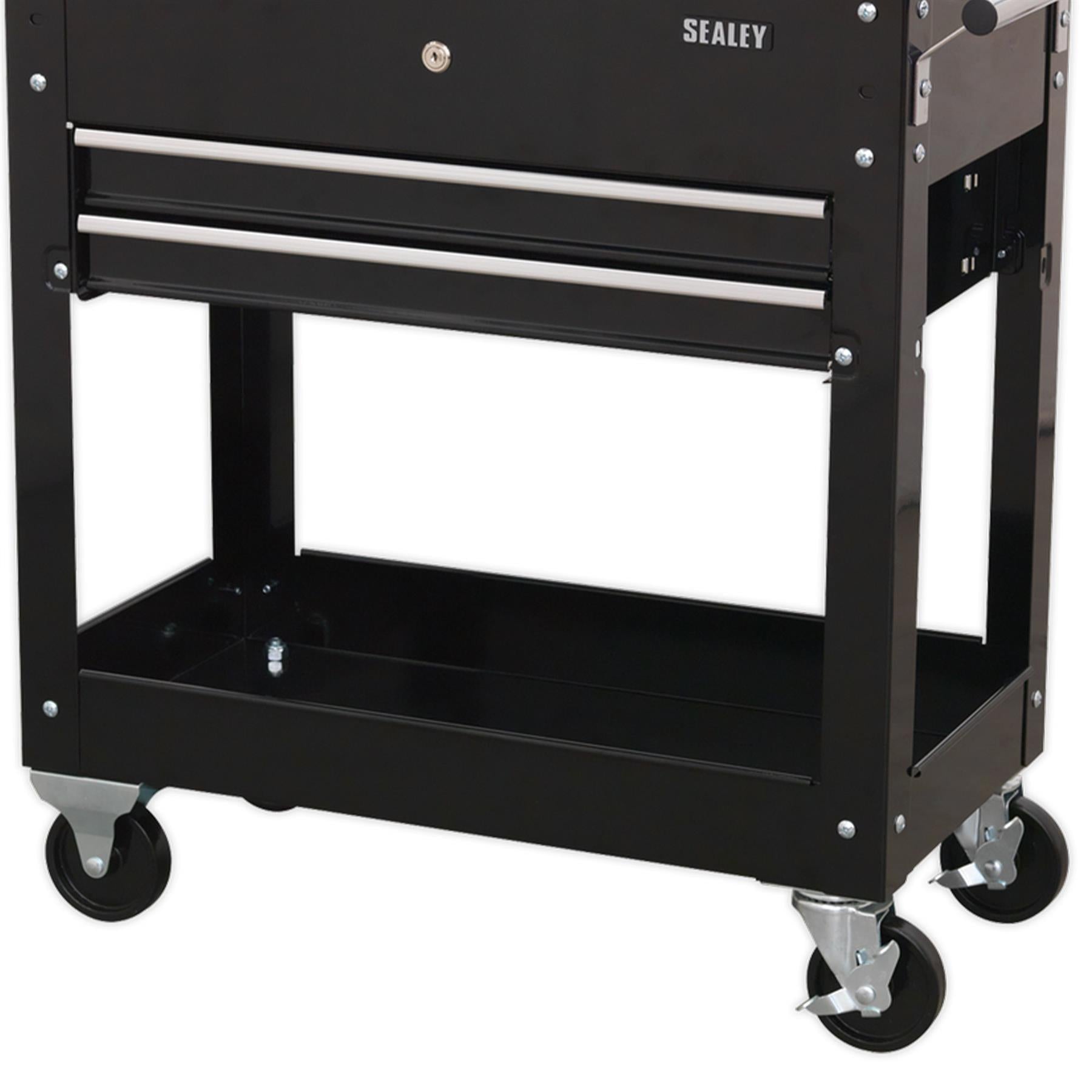 Sealey Mobile Tool & Parts Trolley - Black Fitted with four wheels,