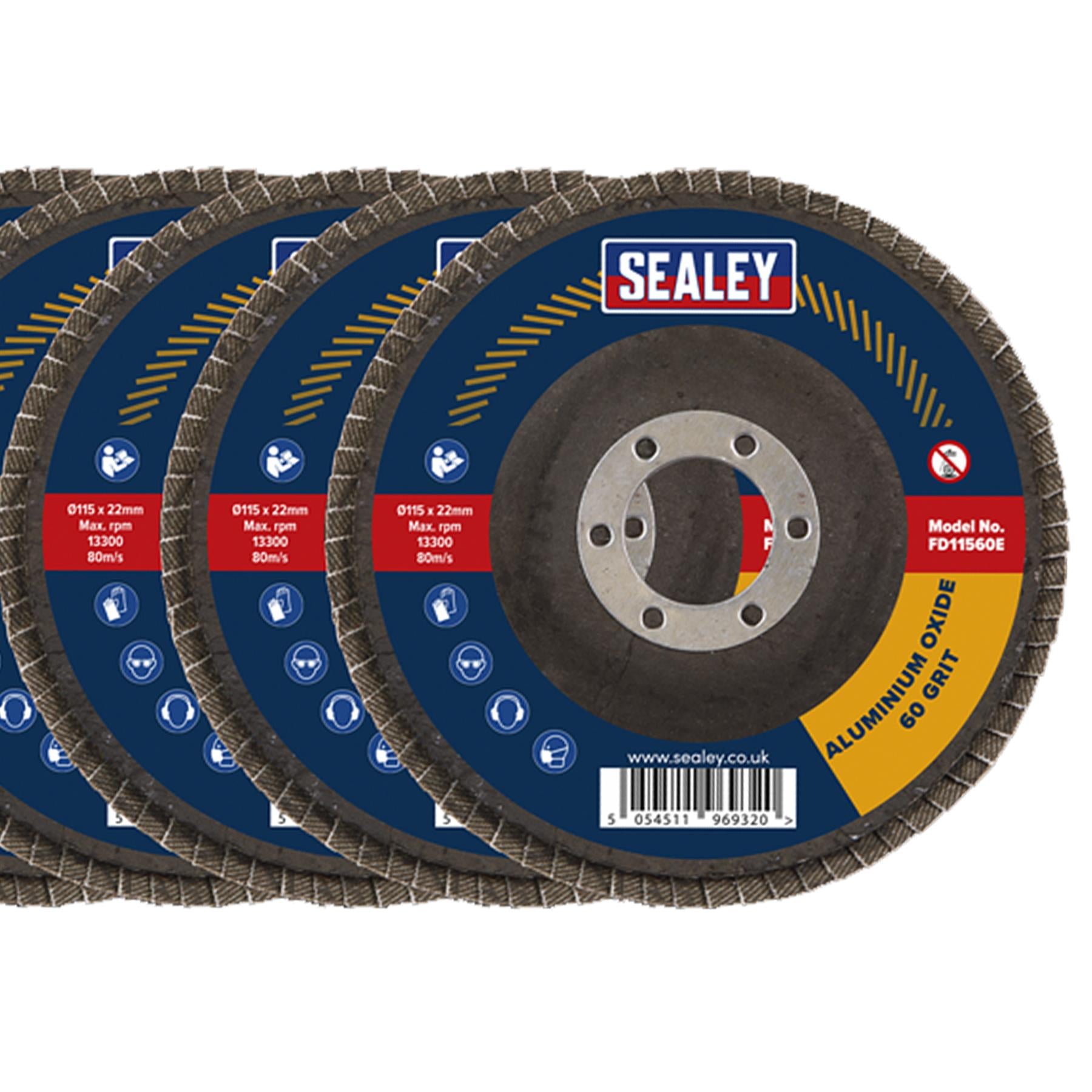 Sealey Assorted Grit Flap Disc Alum. Oxide �115mm �22mm Bore -Pk 10