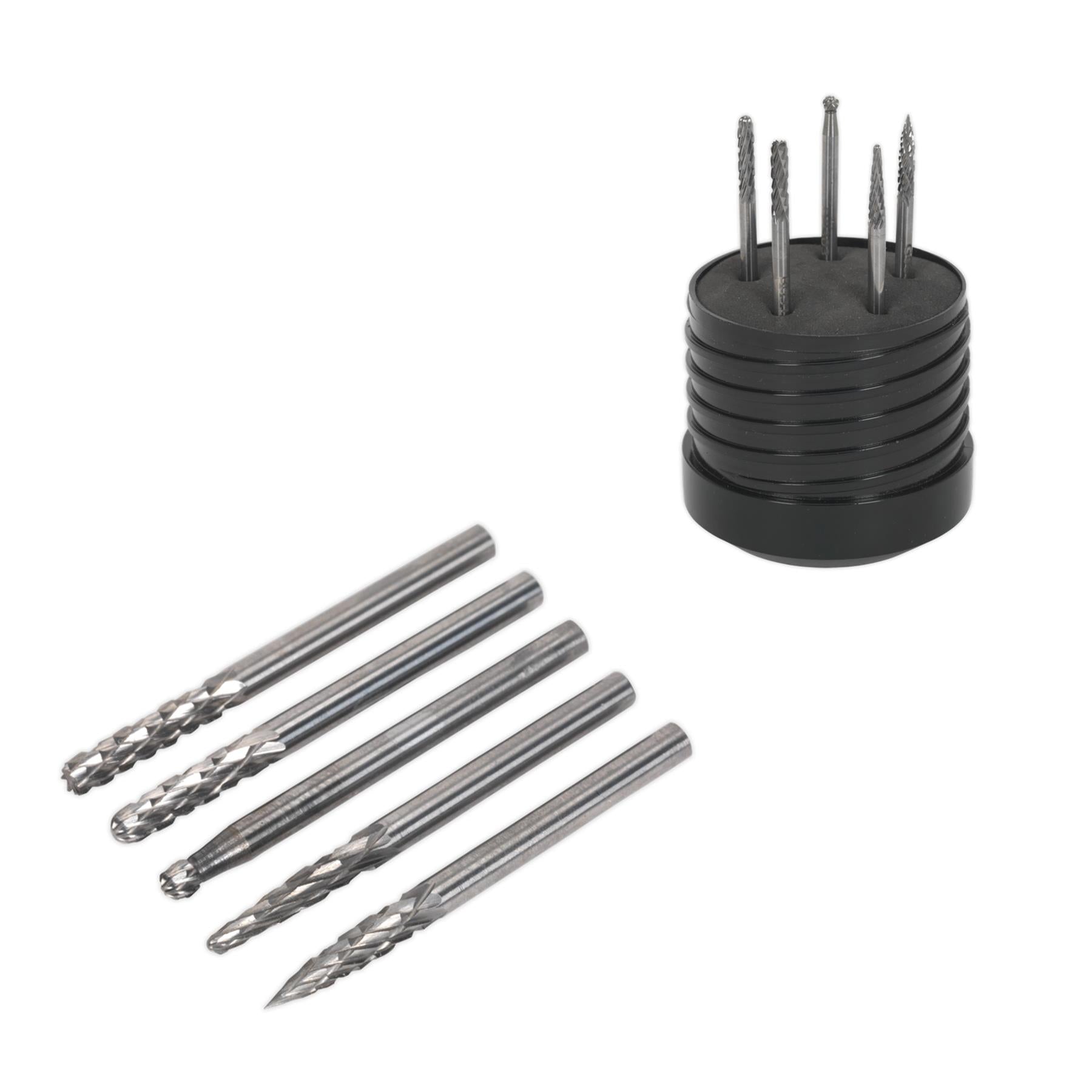 Micro Carbide Burr Set 5pc. Ø3mm Burrs made from Tungsten Carbide Sealey