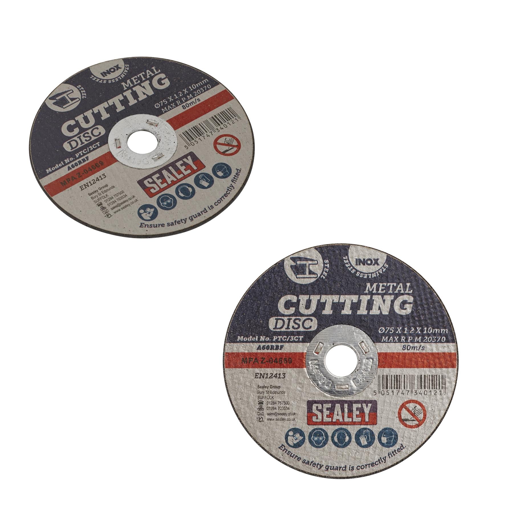 Sealey Cutting Disc Ø75 x 1.2mm 10mm Bore For Stainless Steel