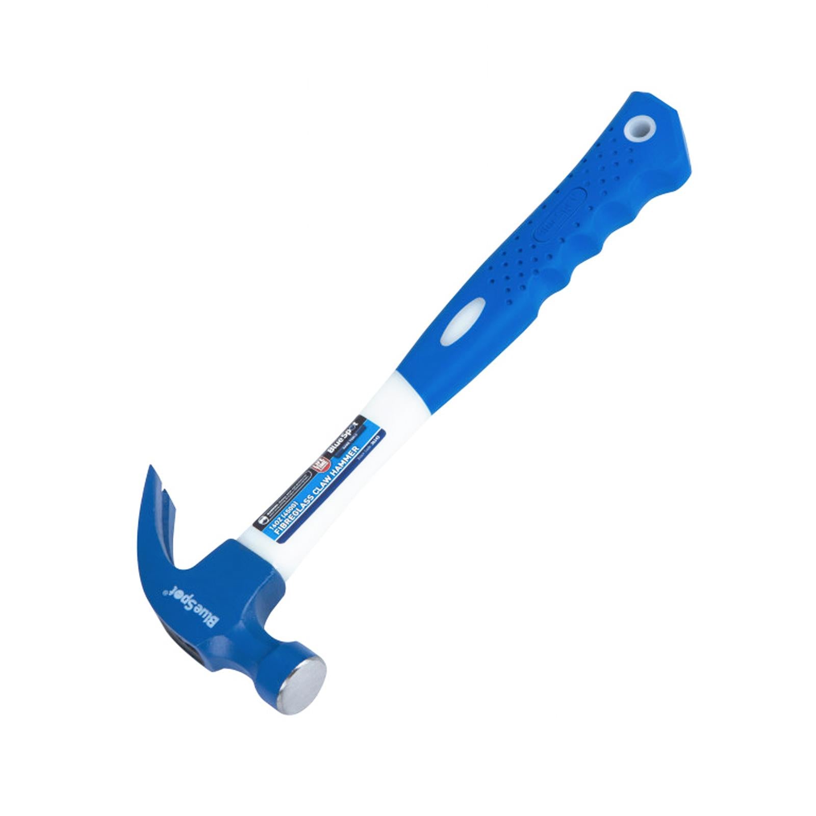 BlueSpot 20oz Claw Hammer Fibreglass Handle Shaft Rubber Grip Wall Nail Remover