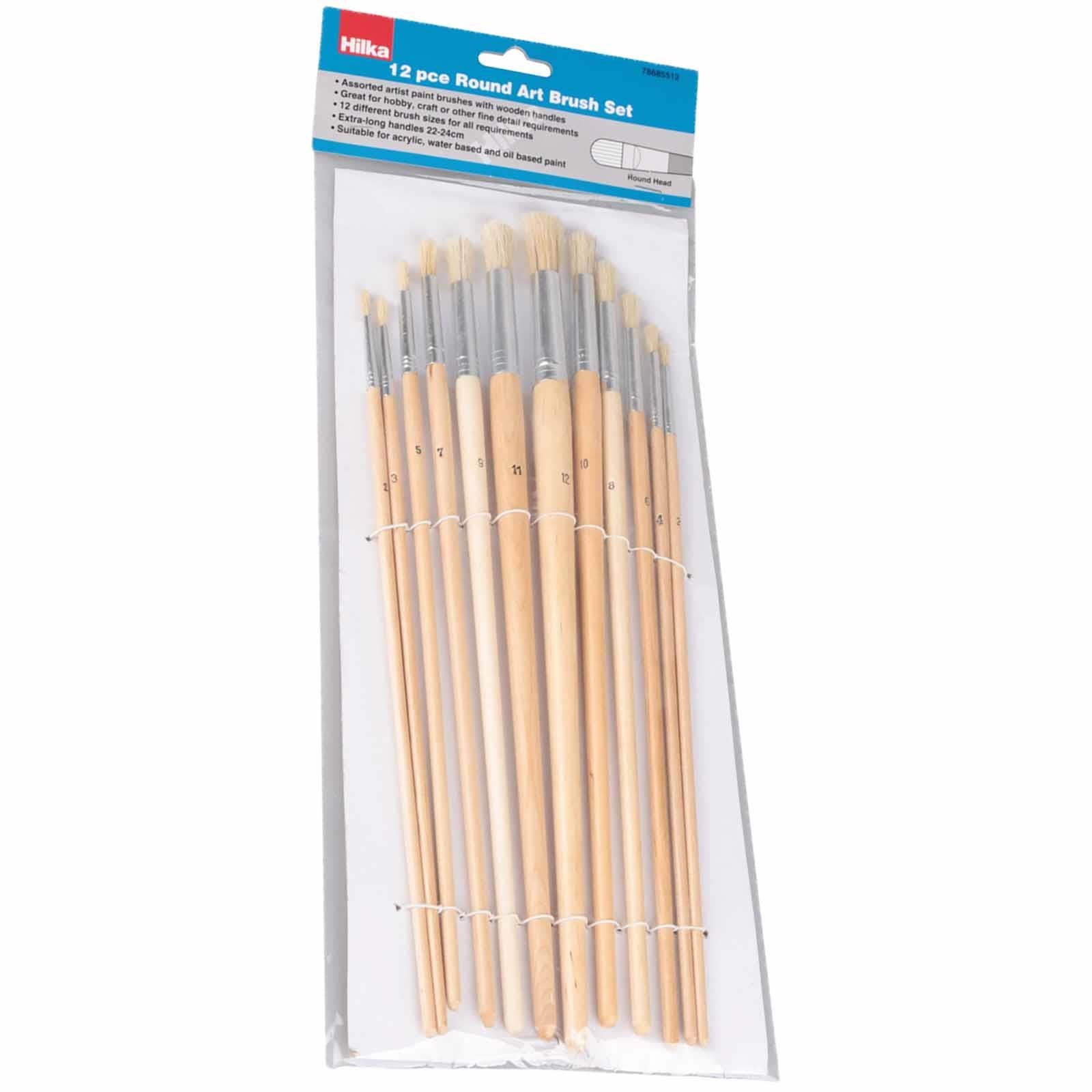 12 Pce Round Artist Paint Brushes Set Extra-long Handles 22-24cm Suitable For Acrylic, Water Based And Oil Based Paint