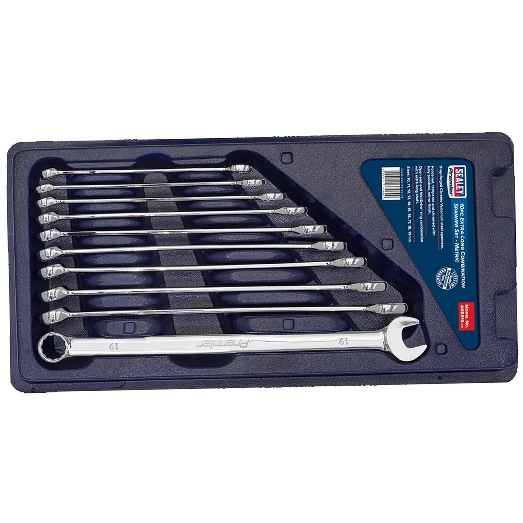 Sealey Combination Spanner Set 10pc Extra-Long Metric