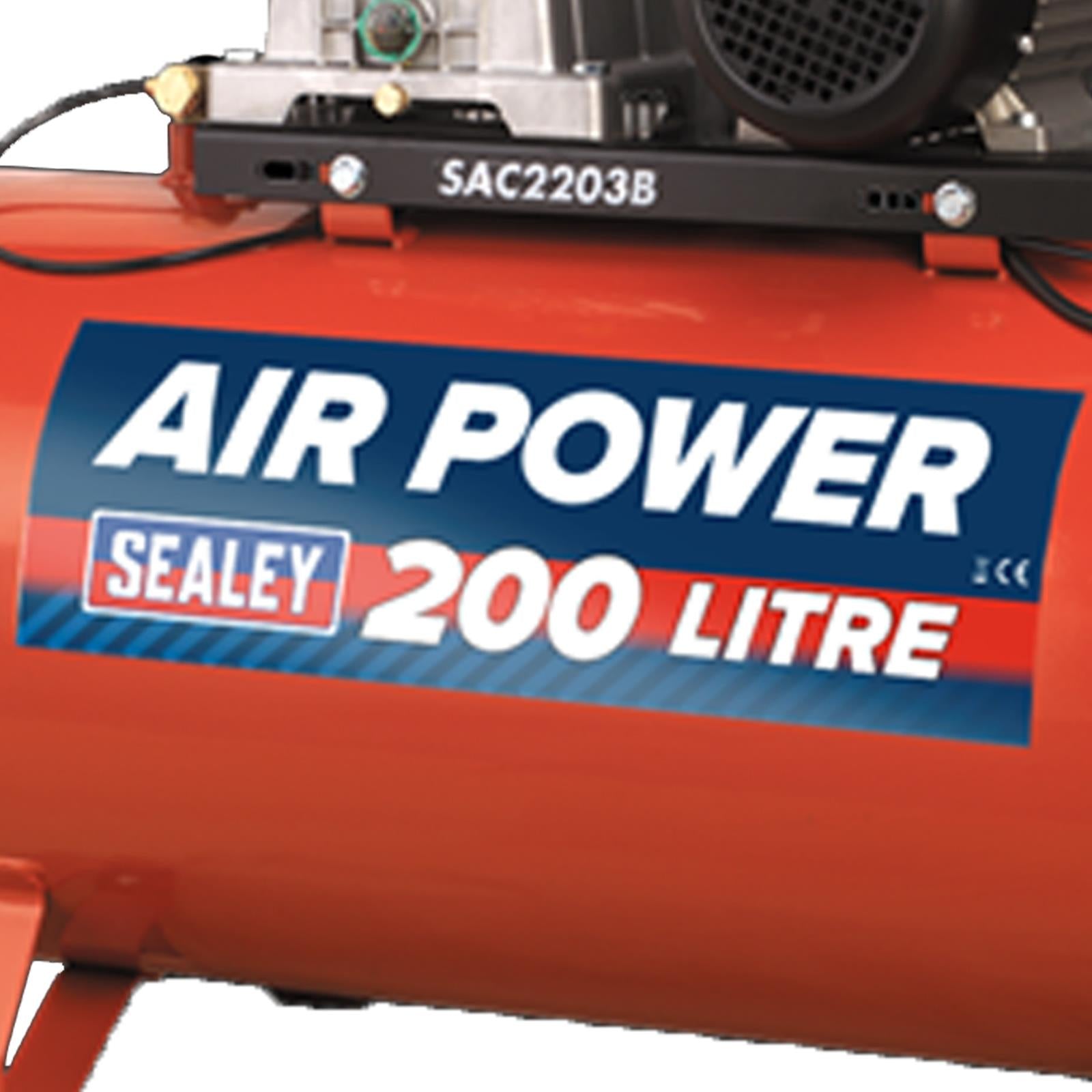 Sealey Compressor 200L Belt Drive 3hp with Cast Cylinders