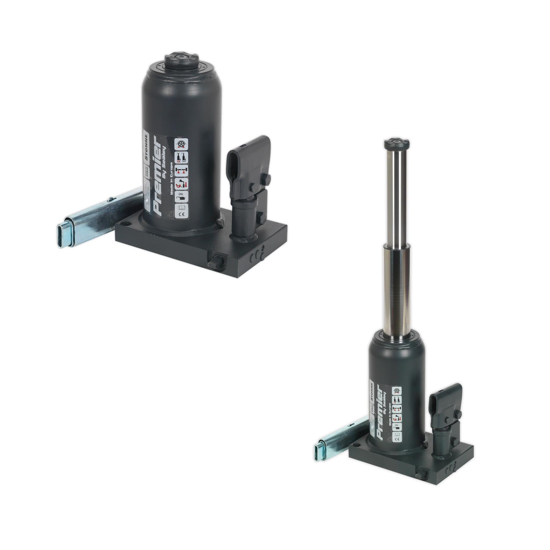 Sealey Premier Telescopic Bottle Jack 5tonne Safety Overload Valve