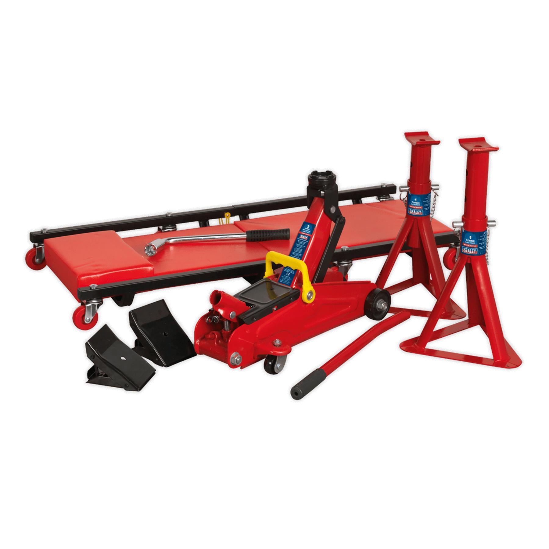 Sealey Lifting Kit 2t (Inc Jack,Axle Stands,Creeper,Chocks,Wrench)