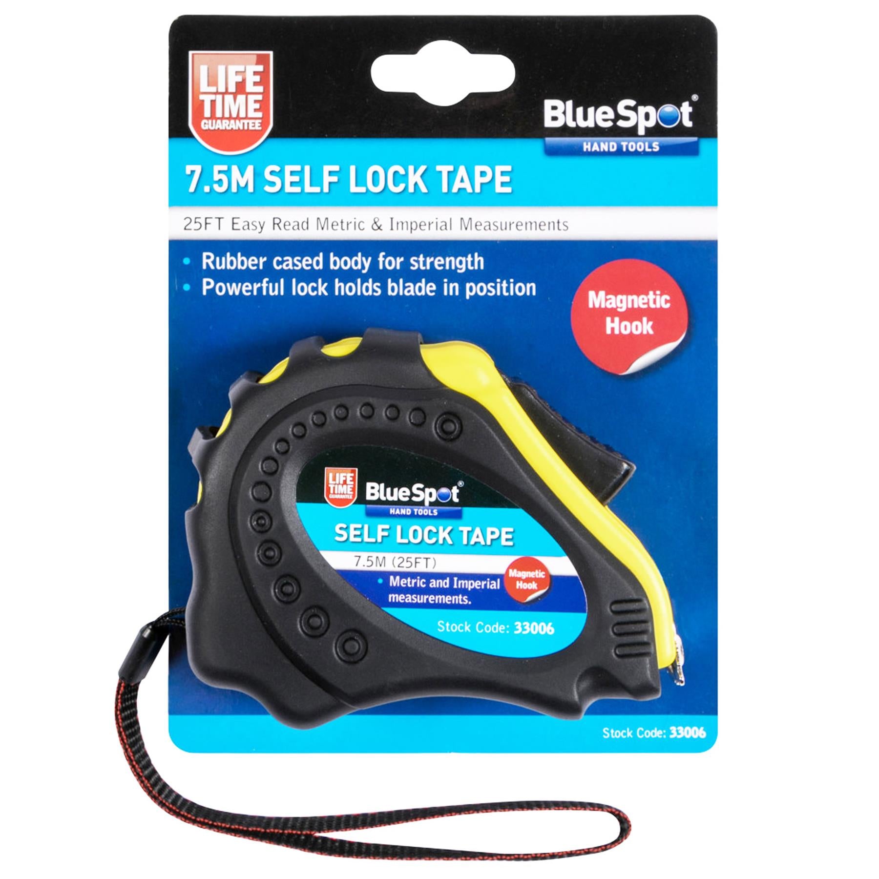 BlueSpot Tape Measure Magnetic Tip Auto Lock Imperial Metric Scale 7.5m (25FT)