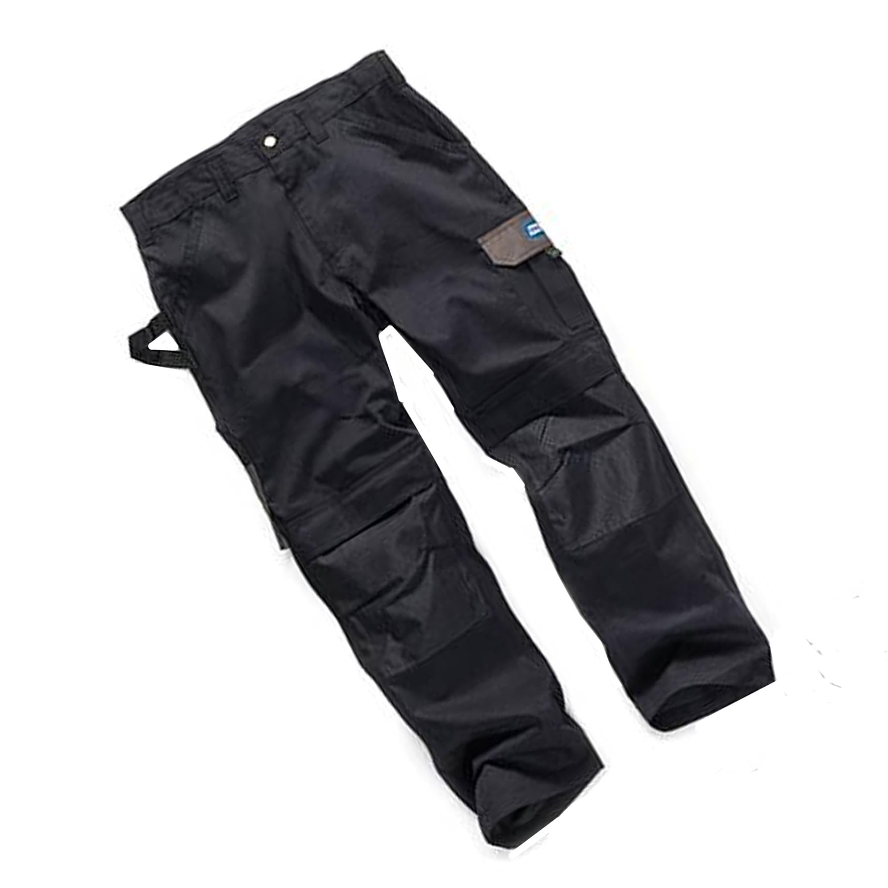 Tough Grit Work Trousers Kneepad & Cargo Pockets Working Pants Black 36L