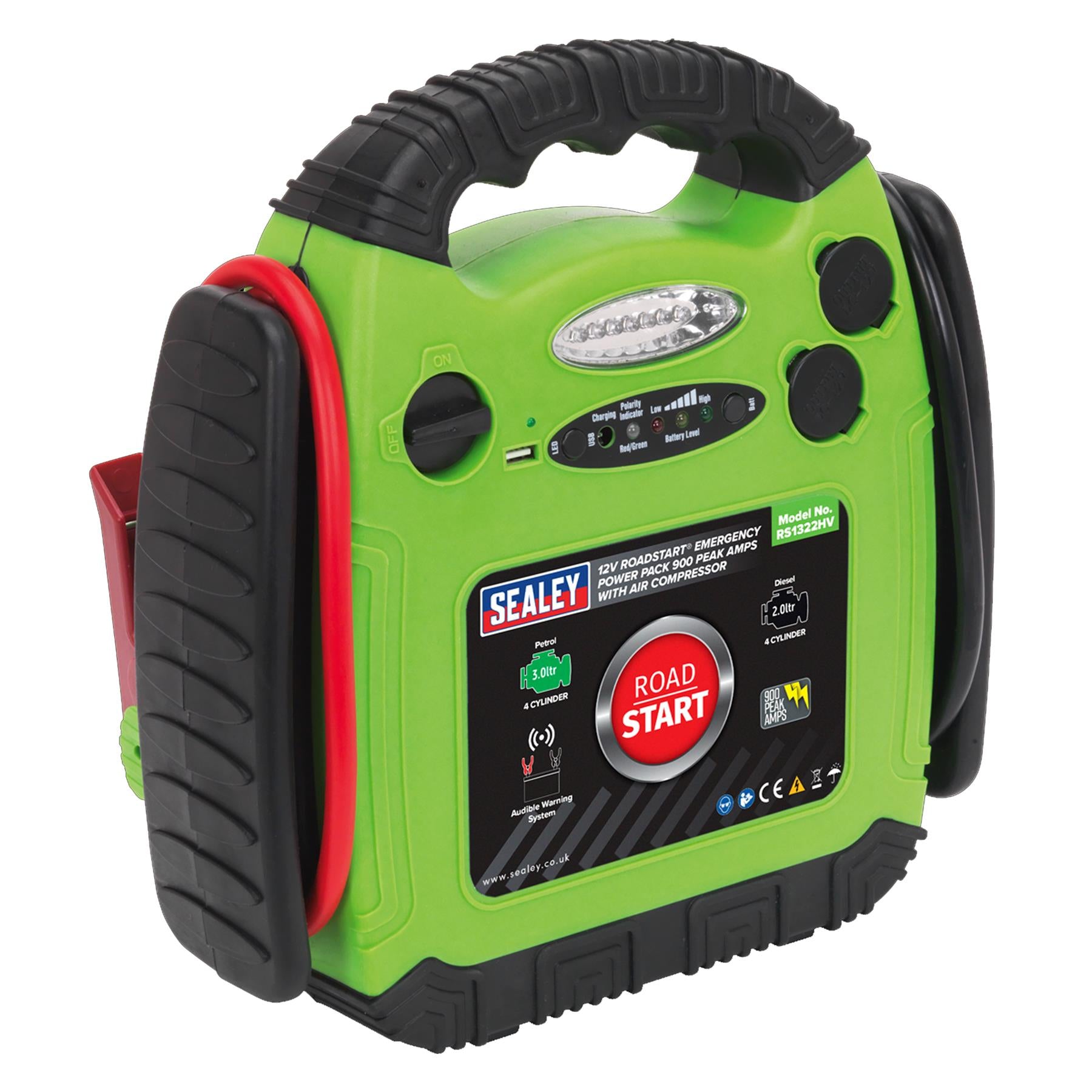 Sealey RoadStart Emergency Jump Starter+Compressor 12V 900 Peak Amp
