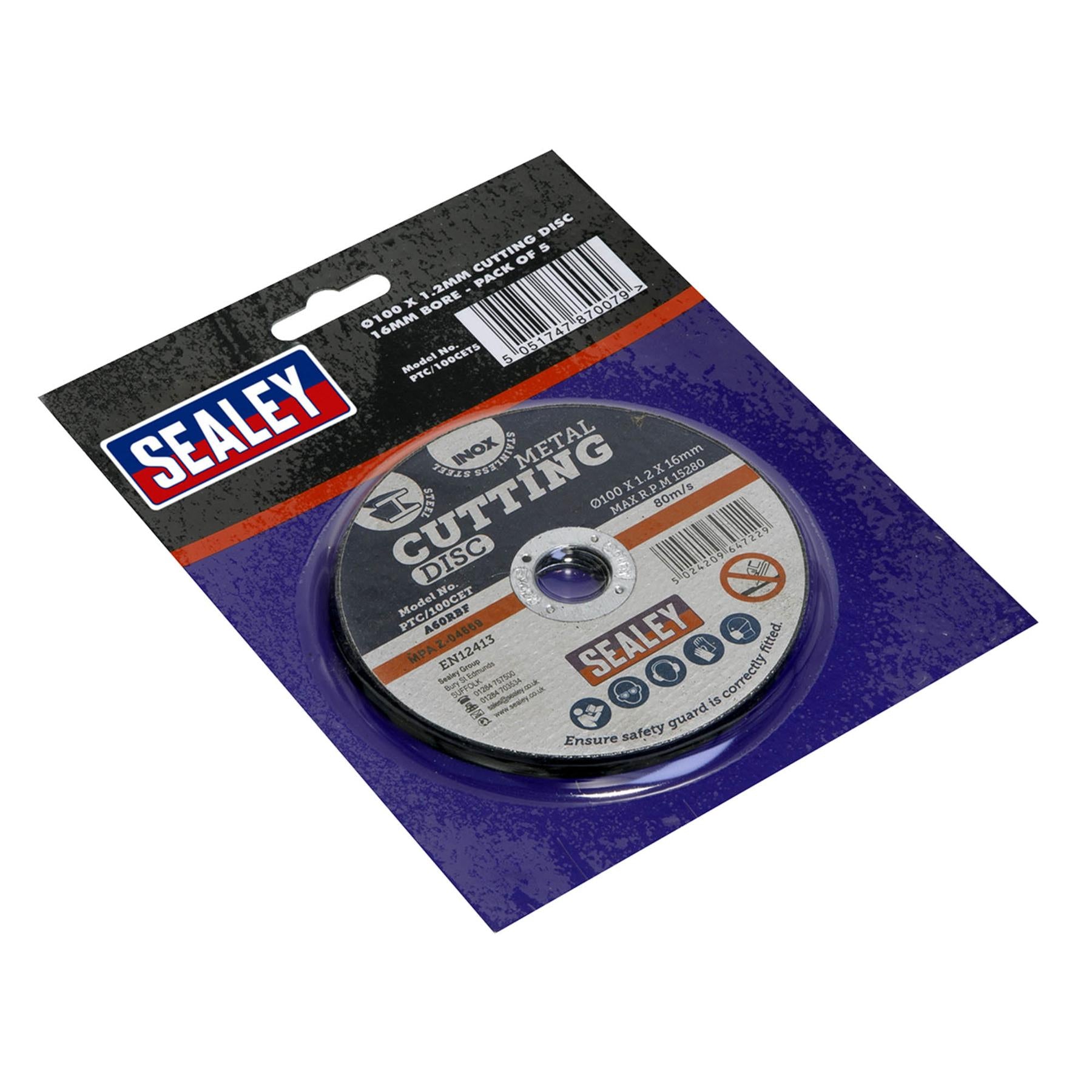 Sealey Cutting Disc �100 x 1.2mm 16mm Bore Pack of 5