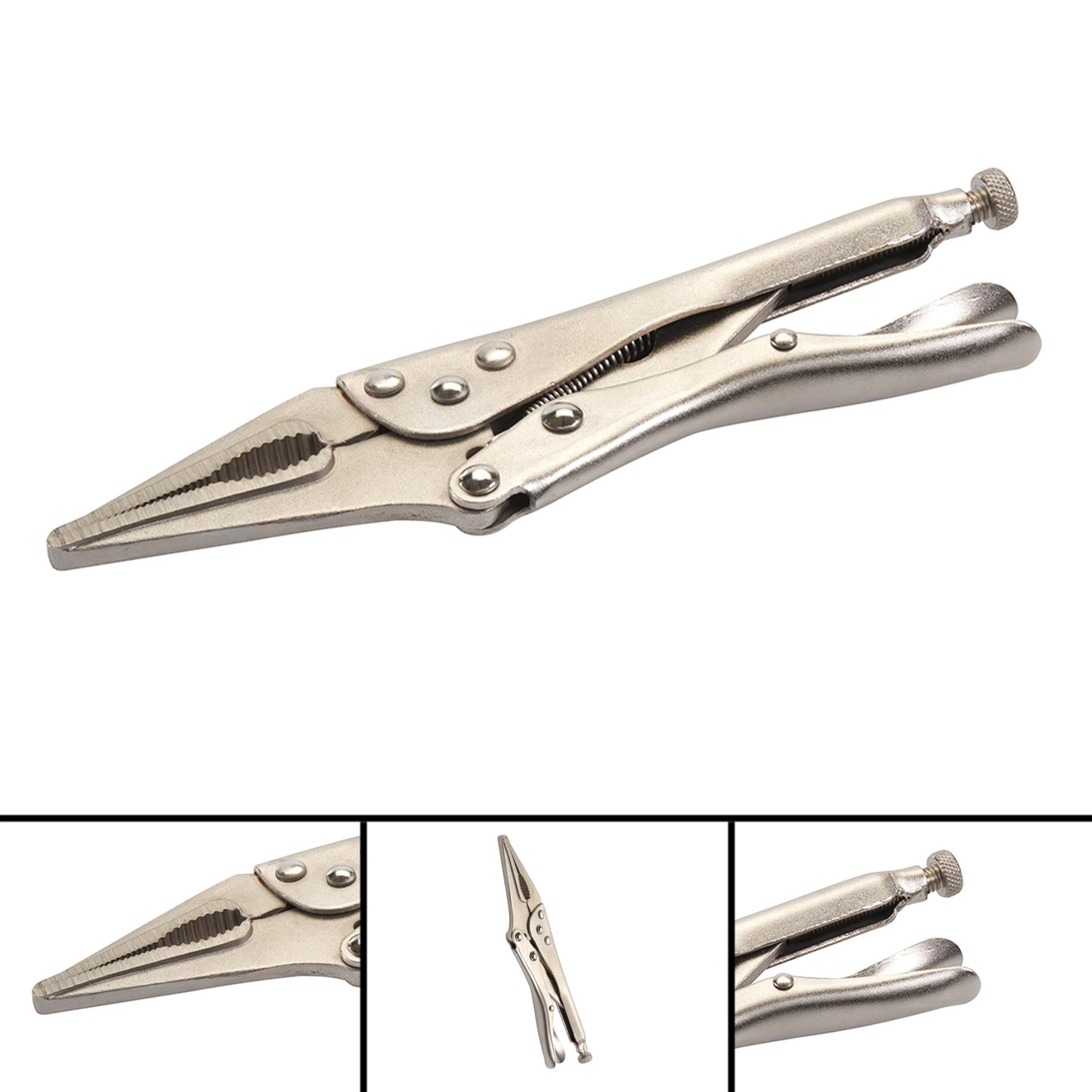 Self Locking Long Nose Pliers 225mm Chrome Adjustable Serrated Jaw Opening