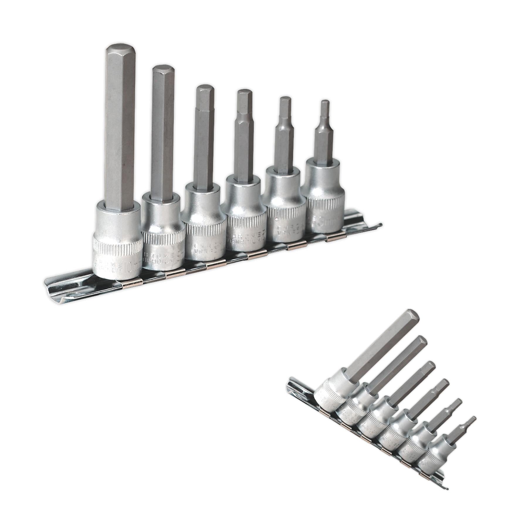 Sealey Hex Socket Bit Set with Rail 6pc 3/8"Sq Drive Metric
