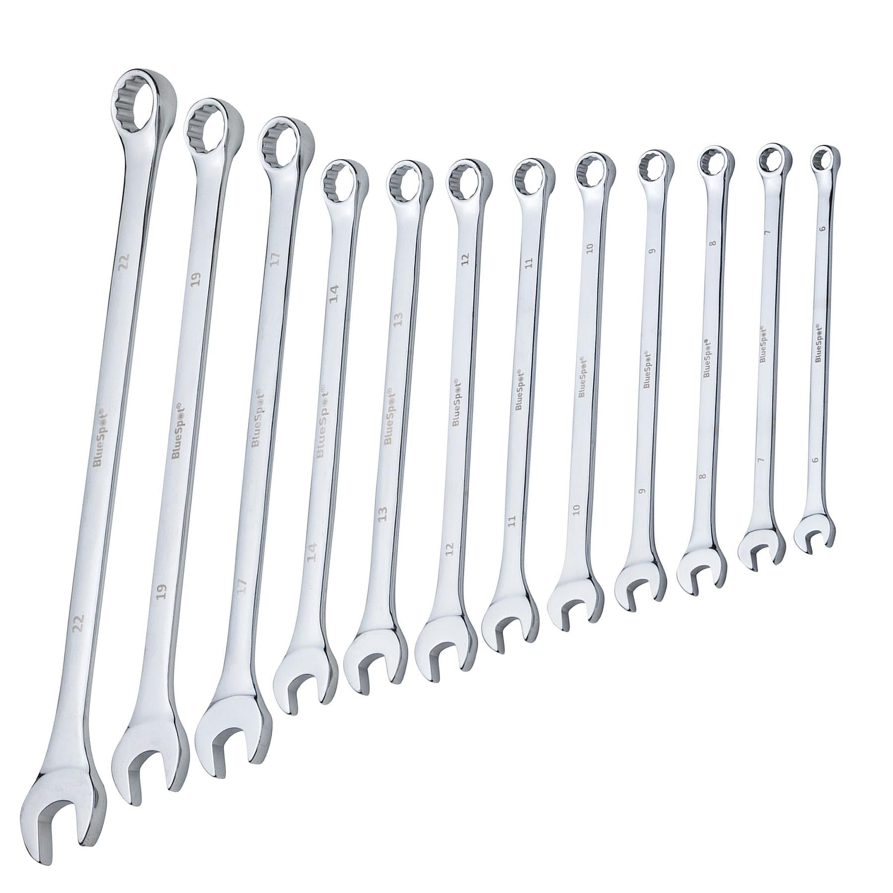 BlueSpot 12 Piece 6-22mm Extra Long Combination Spanner Set Metric Chrome Vanadium