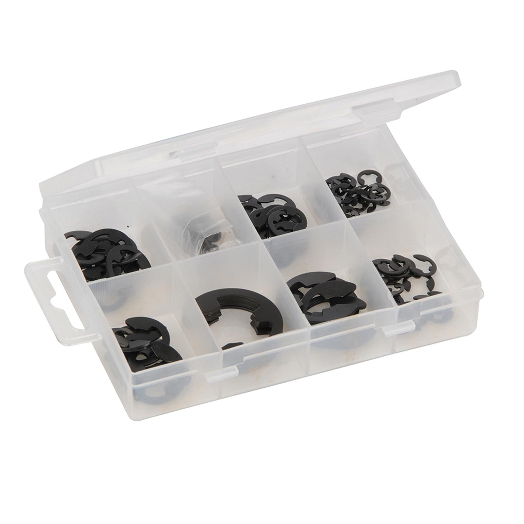 E' Clips Pack 135Pc Chemically Blackened Sprung Steel Clips For Rotating Shafts