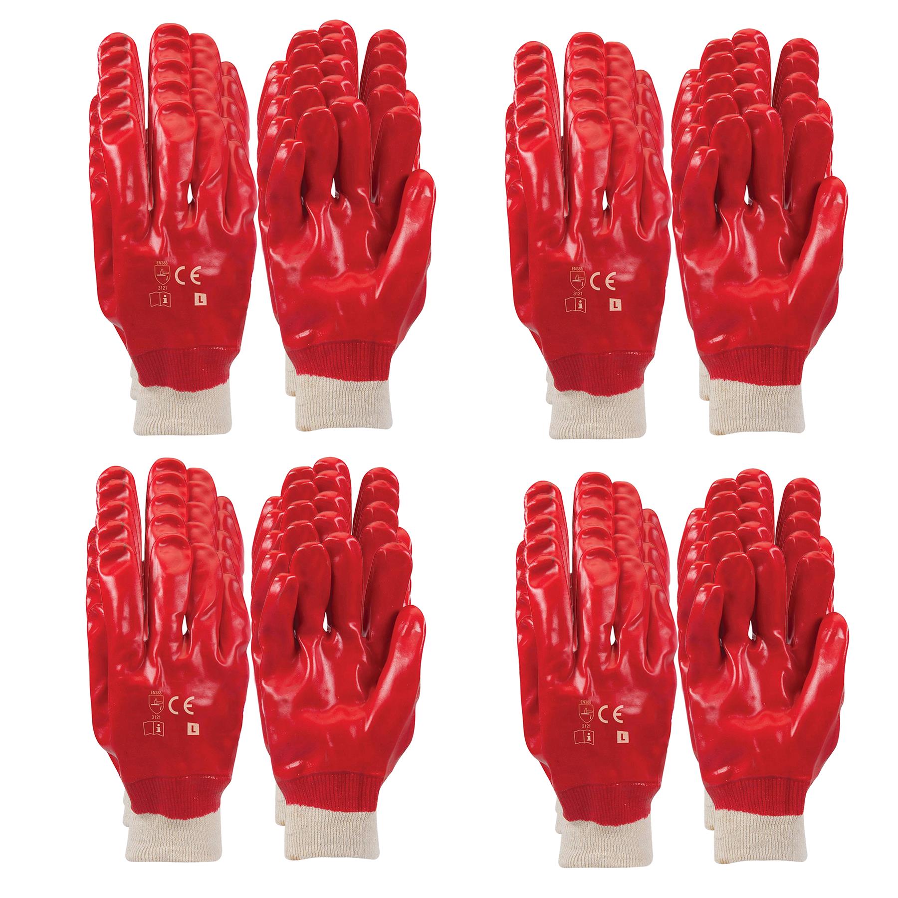 20 X Red PVC Gloves Full Dipped Quality Safety Protective Workwear Ppe