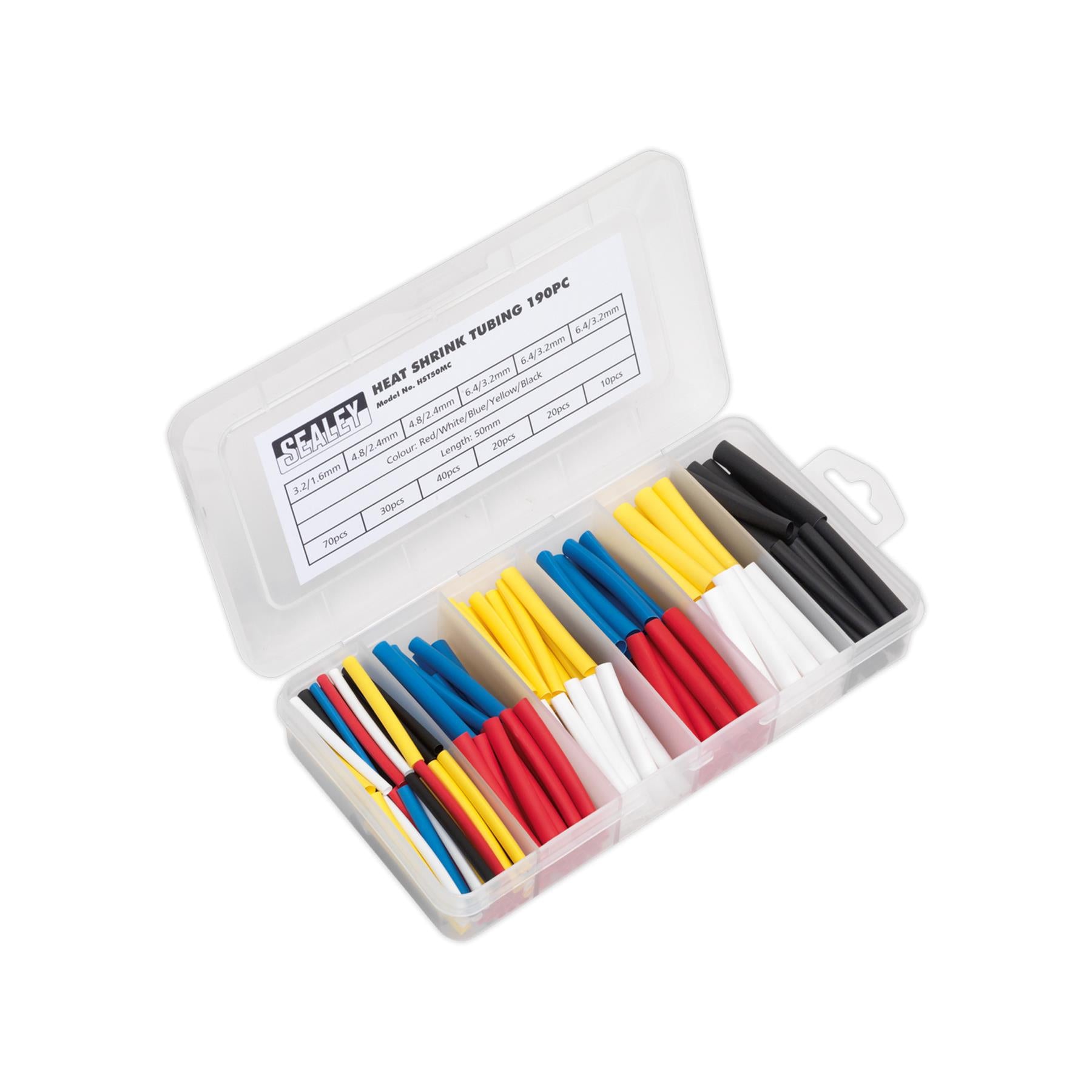 Sealey Heat Shrink Tubing Assortment 190pc 50mm Mixed Colours