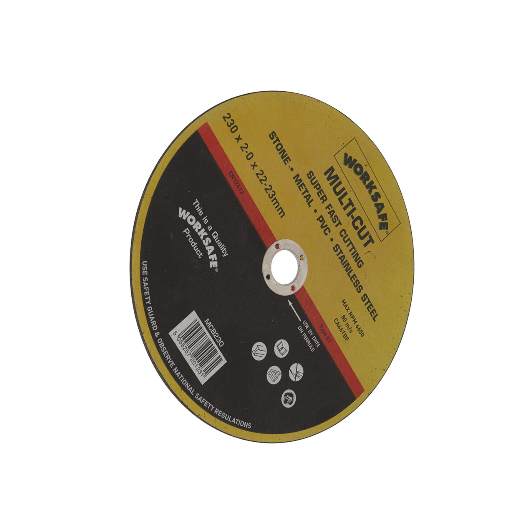 Multi-Cut Disc 230 x 2 x 22mm. Suitable for cutting mild steel Sealey