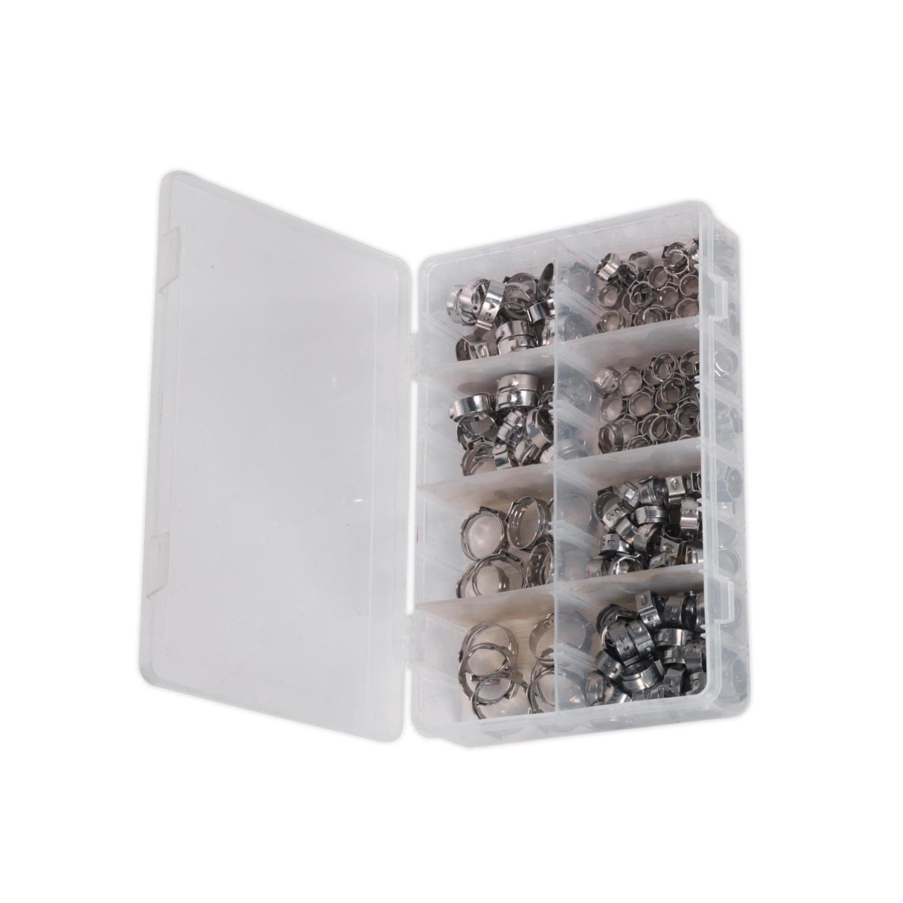 Sealey 160pcs Single Ear Hose Clamps Assorted Stainless Steel O Pipe Clip Set