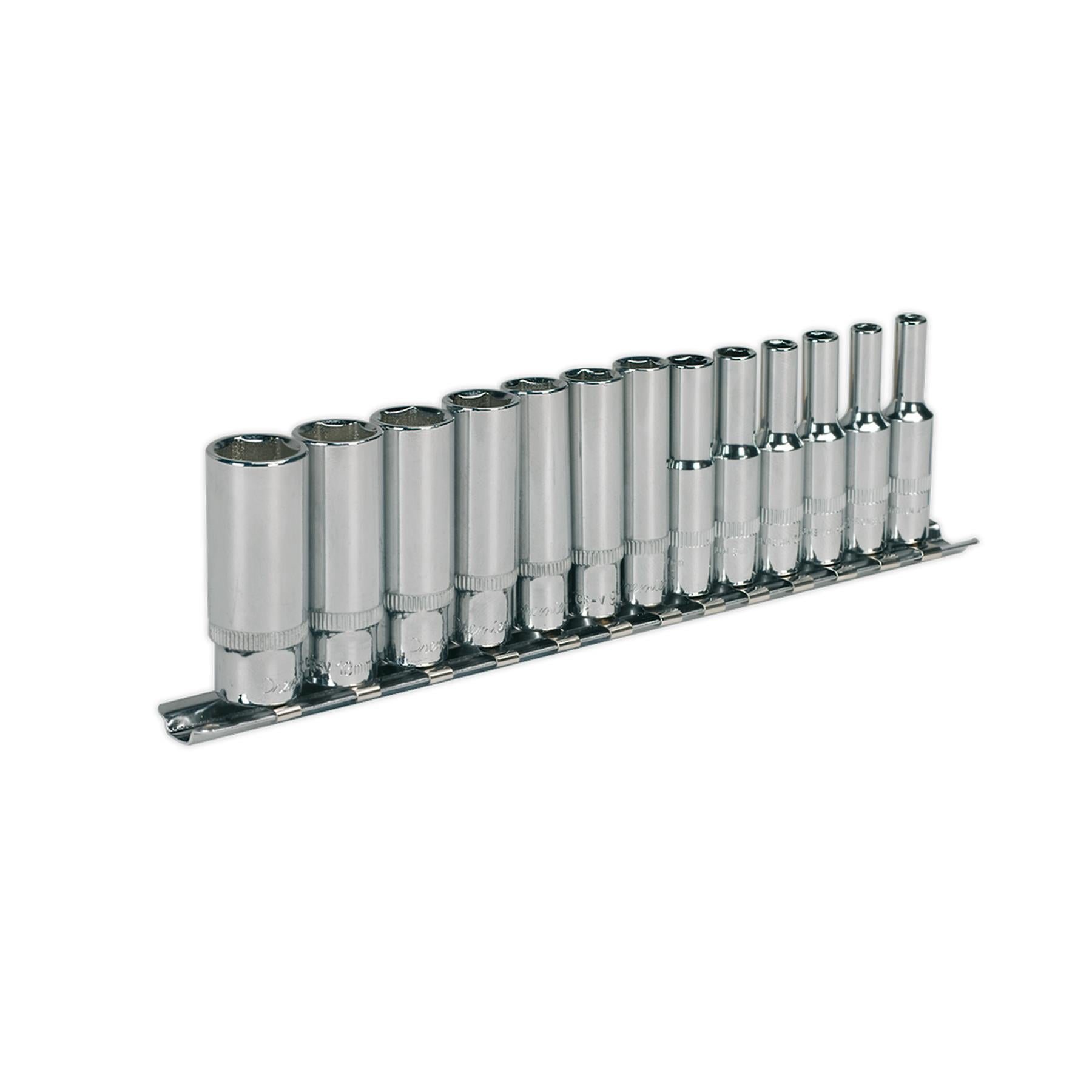 Sealey Socket Set 13pc 1/4"Sq Drive Deep WallDrive Metric