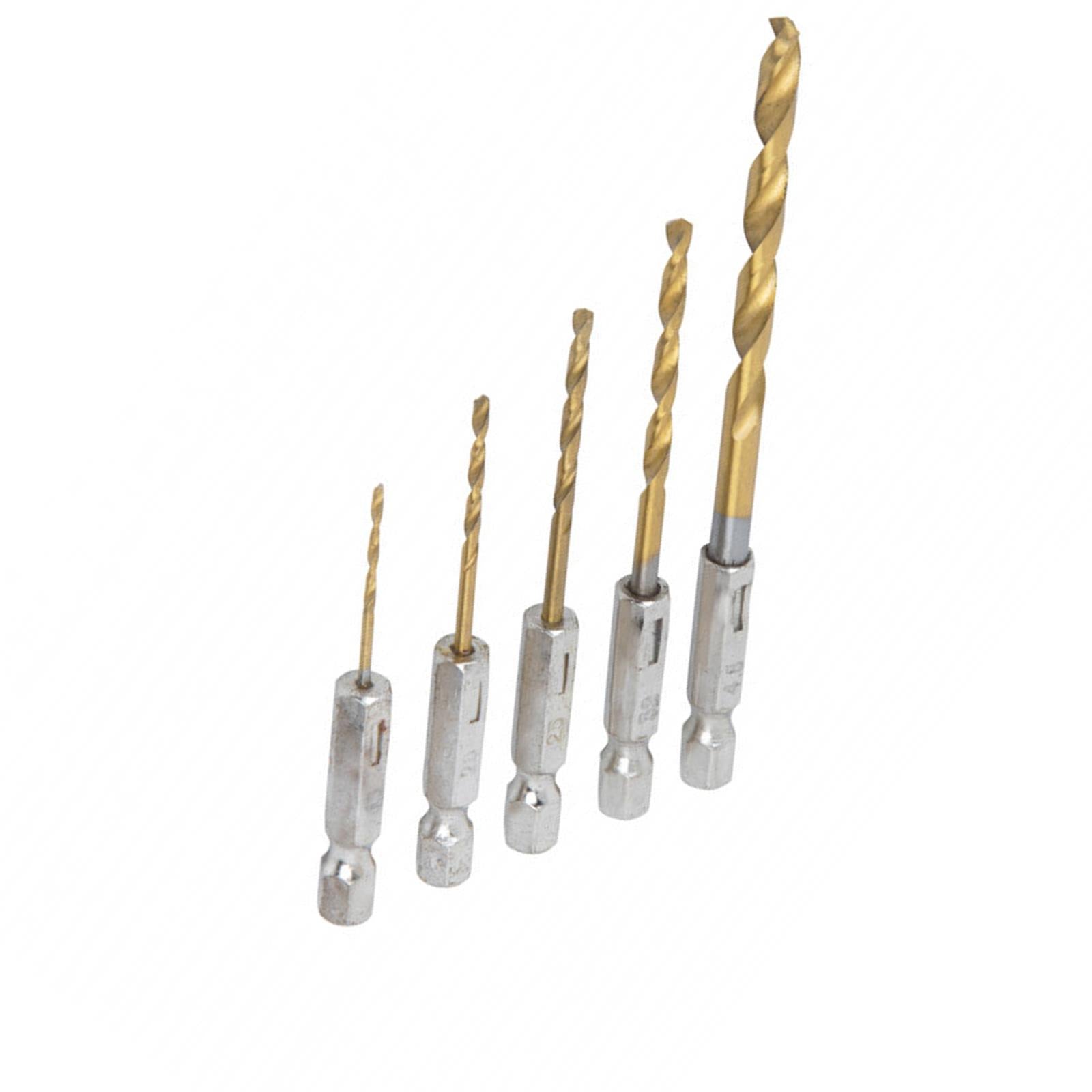 BlueSpot 5pc 1/4" Hex Fitting Titanium Drill Bit Set 1.5-4.8mm For Metal Wood Fits Impact