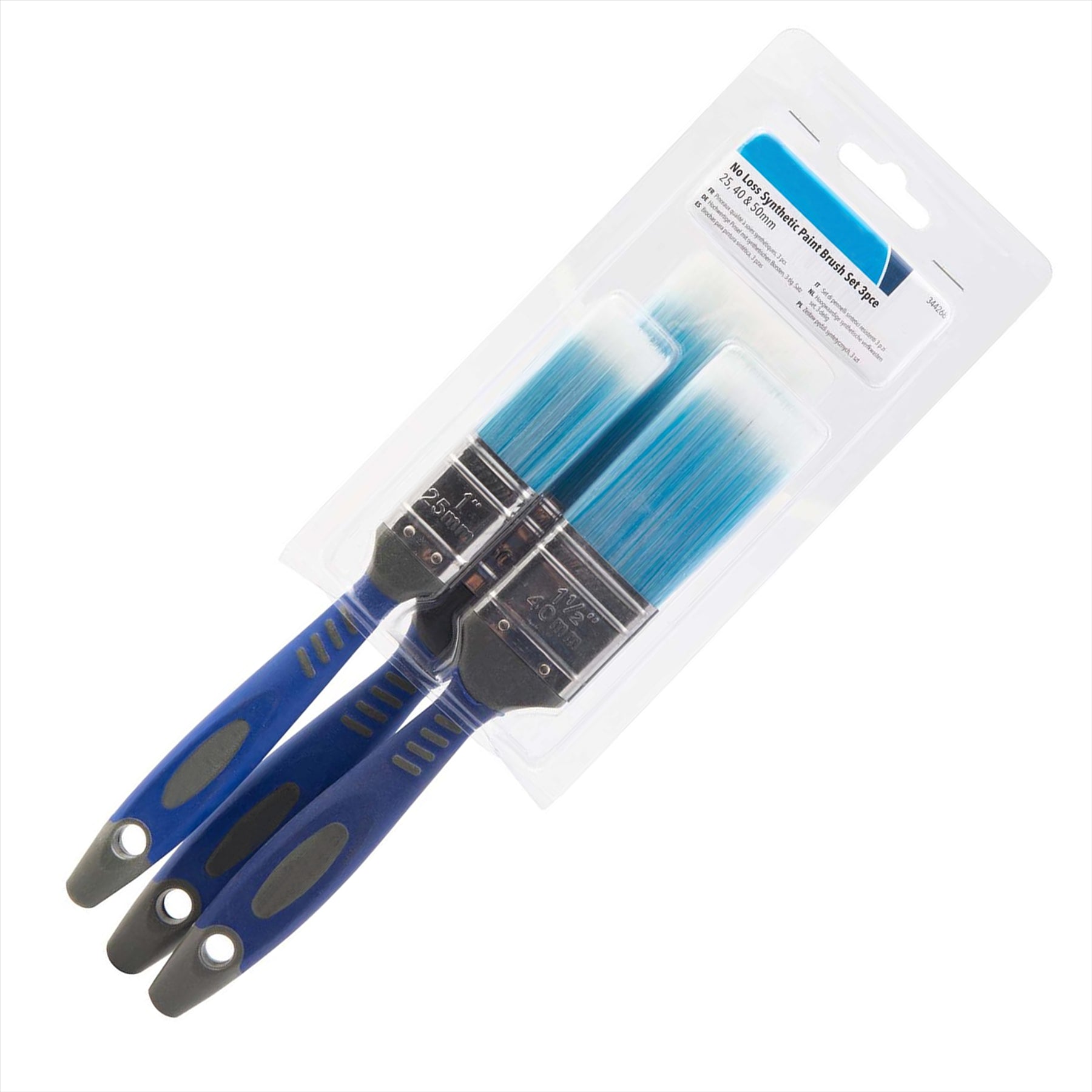 No-Loss Synthetic Paint Brush Set 3Pc Corrosion Resistant Stainless Steel Ferule